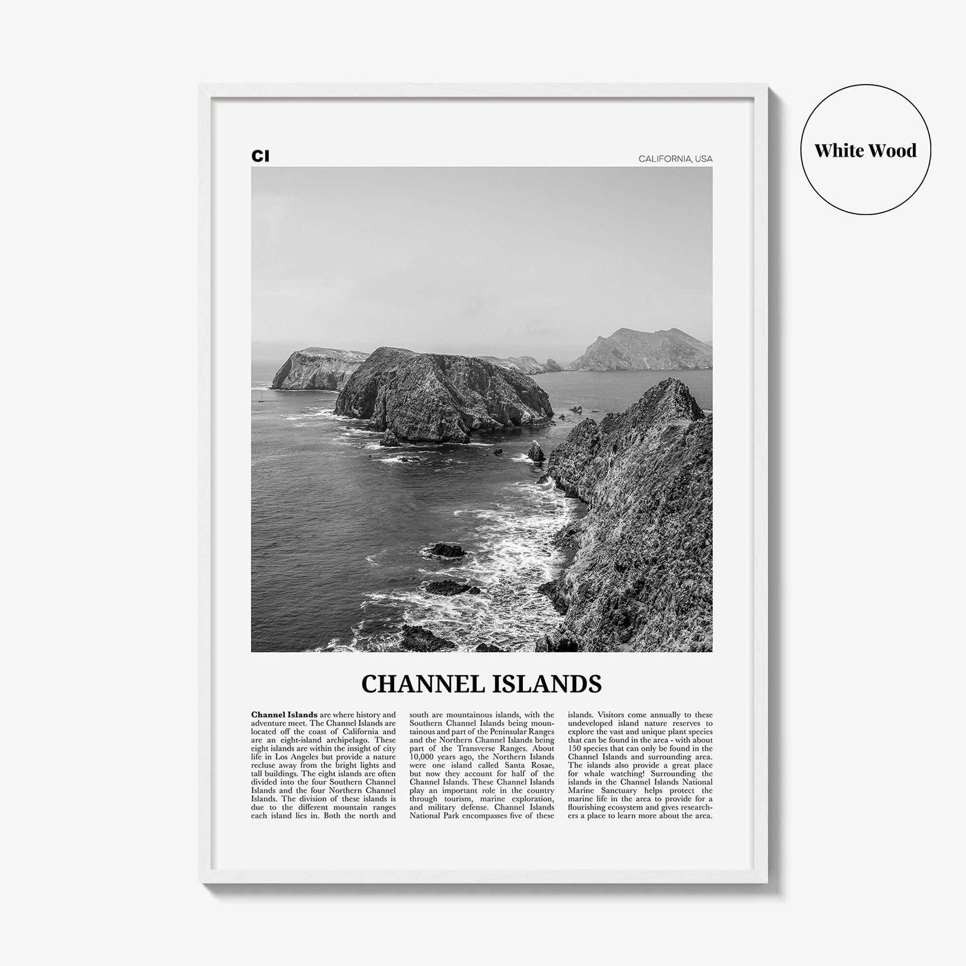 Channel Islands Print Black and White California, Channel Islands Wall Art, Channel Islands Poster, Channel Islands Photo, California, USA