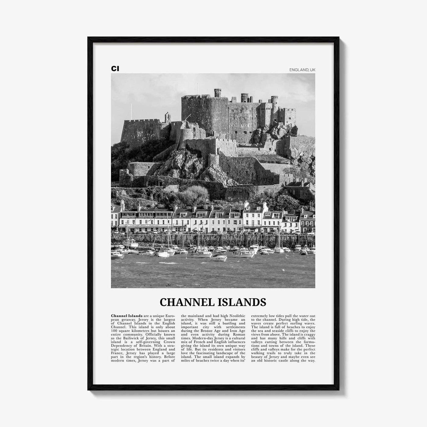 Channel Islands Print Black and White England No 1, Channel Islands Wall Art, Channel Islands Poster, Channel Islands Photo, England