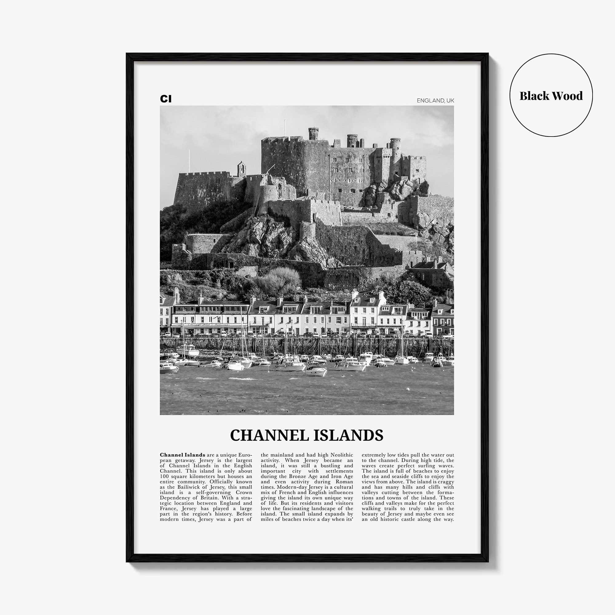 Channel Islands Print Black and White England No 1, Channel Islands Wall Art, Channel Islands Poster, Channel Islands Photo, England