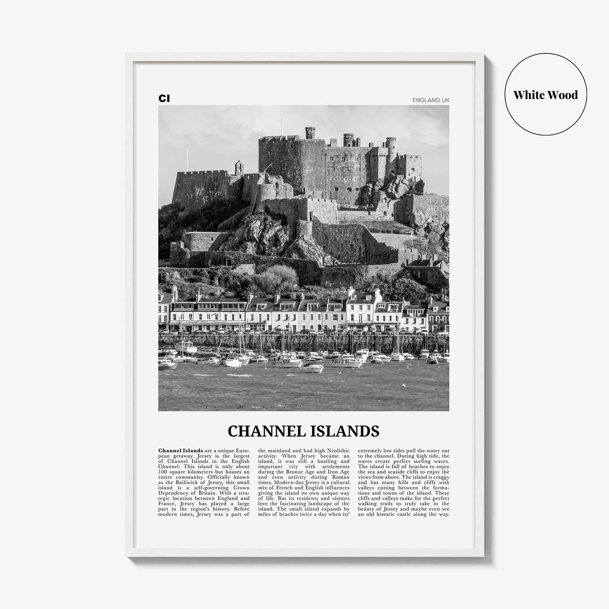 Channel Islands Print Black and White England No 1, Channel Islands Wall Art, Channel Islands Poster, Channel Islands Photo, England