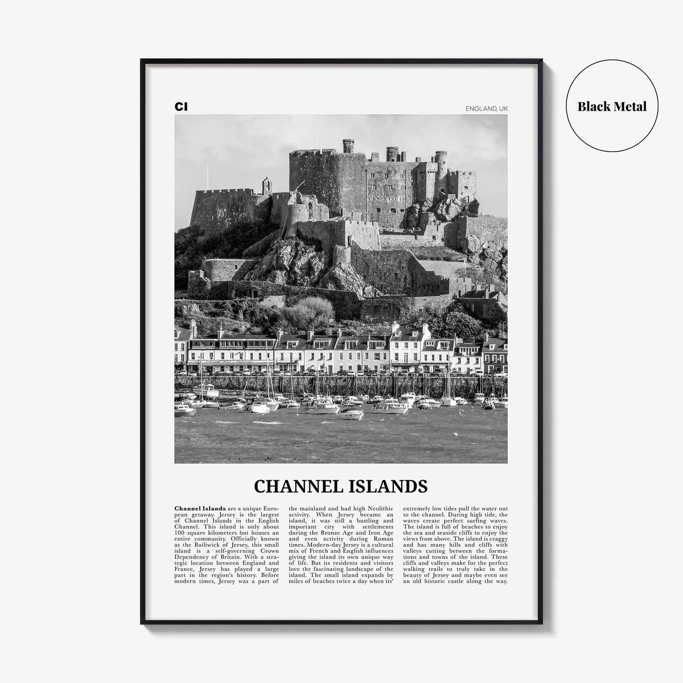 Channel Islands Print Black and White England No 1, Channel Islands Wall Art, Channel Islands Poster, Channel Islands Photo, England
