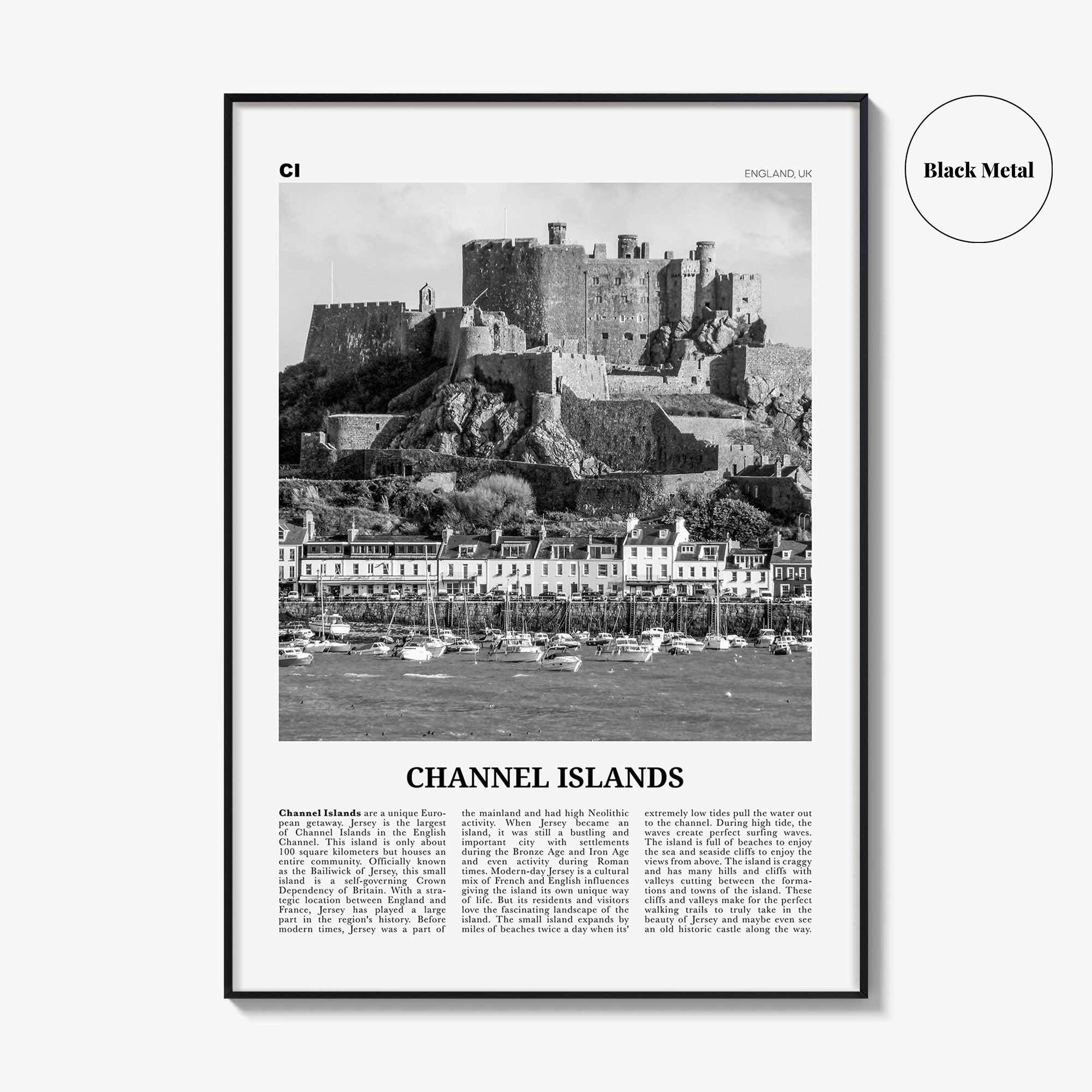 Channel Islands Print Black and White England No 1, Channel Islands Wall Art, Channel Islands Poster, Channel Islands Photo, England
