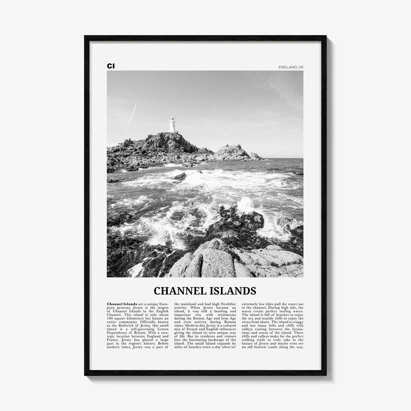 Channel Islands Print Black and White England No 2, Channel Islands Wall Art, Channel Islands Poster, Channel Islands Photo, England