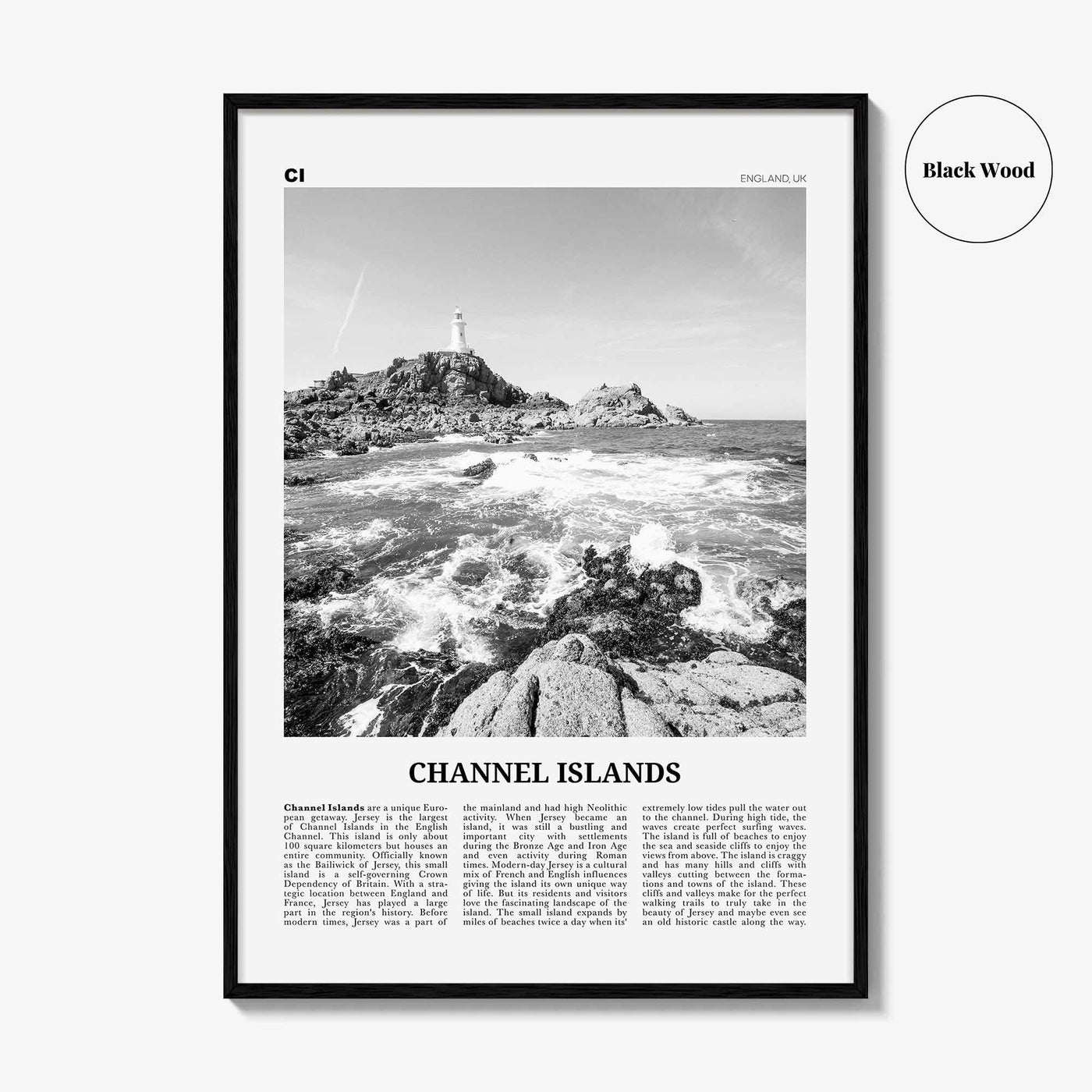 Channel Islands Print Black and White England No 2, Channel Islands Wall Art, Channel Islands Poster, Channel Islands Photo, England