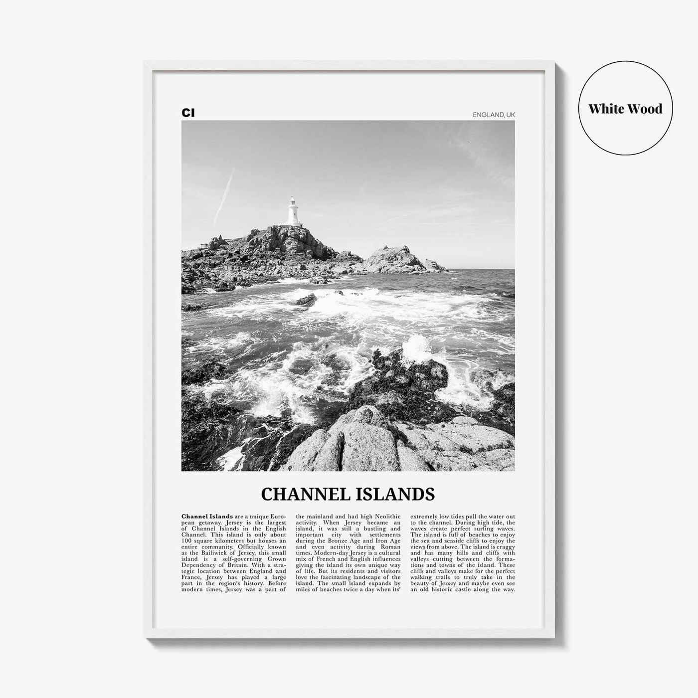 Channel Islands Print Black and White England No 2, Channel Islands Wall Art, Channel Islands Poster, Channel Islands Photo, England