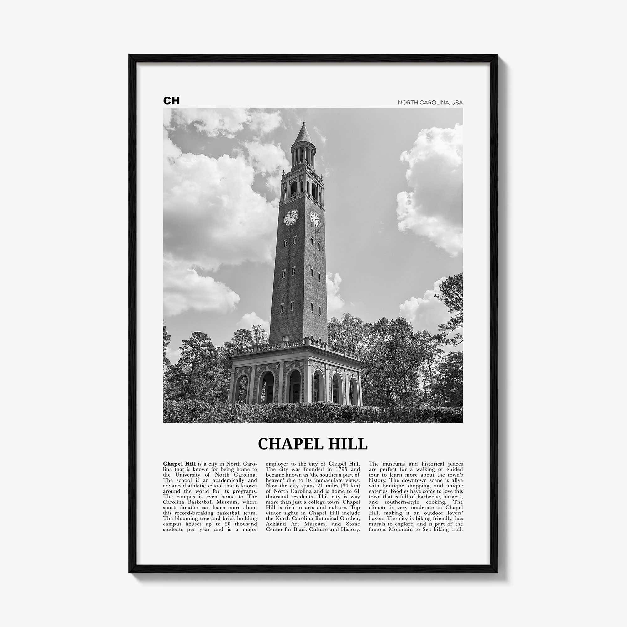 Chapel Hill Print Black and White, Chapel Hill Wall Art, Chapel Hill Poster, Chapel Hill Photo, Chapel Hill Wall Décor, North Carolina, USA