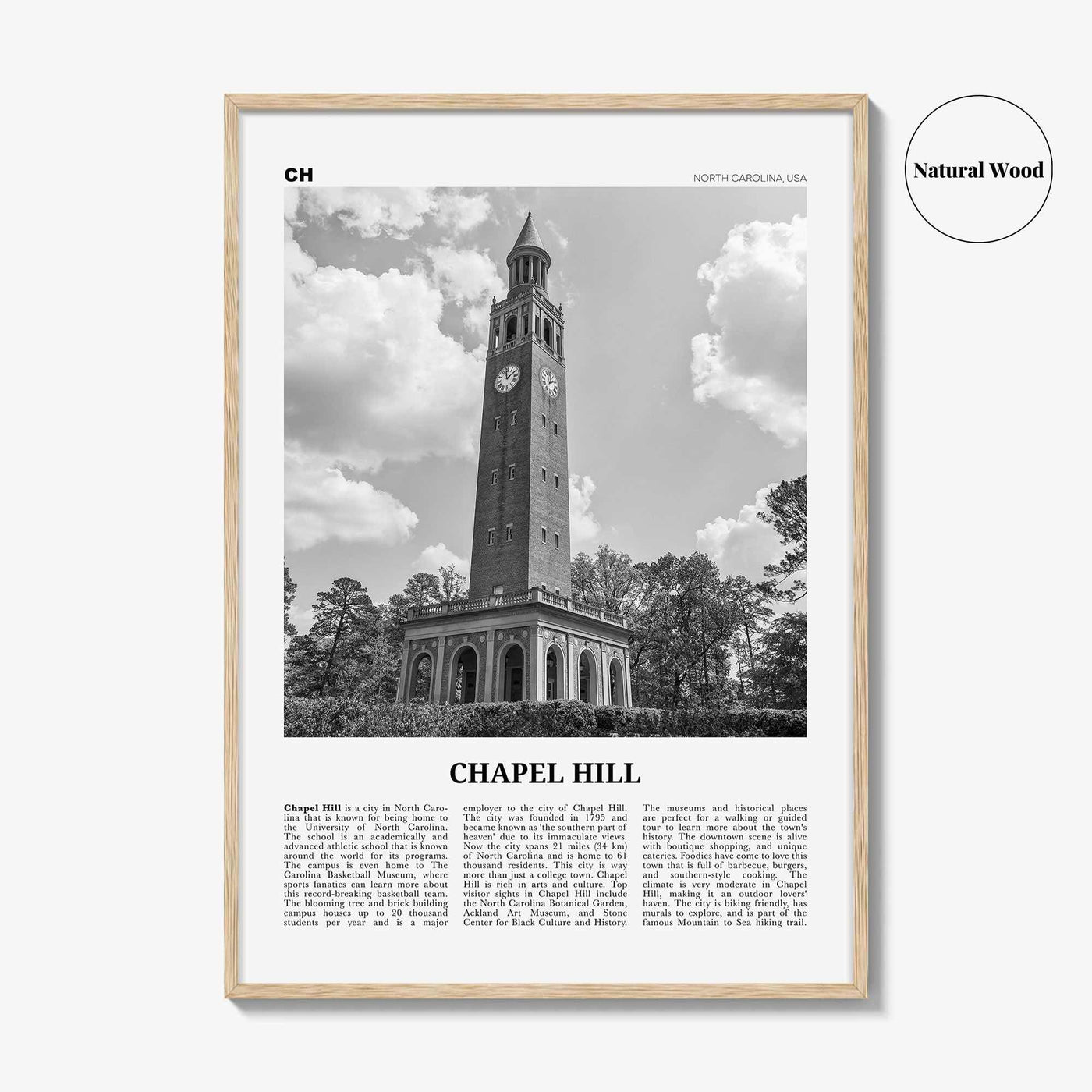Chapel Hill Print Black and White, Chapel Hill Wall Art, Chapel Hill Poster, Chapel Hill Photo, Chapel Hill Wall Décor, North Carolina, USA