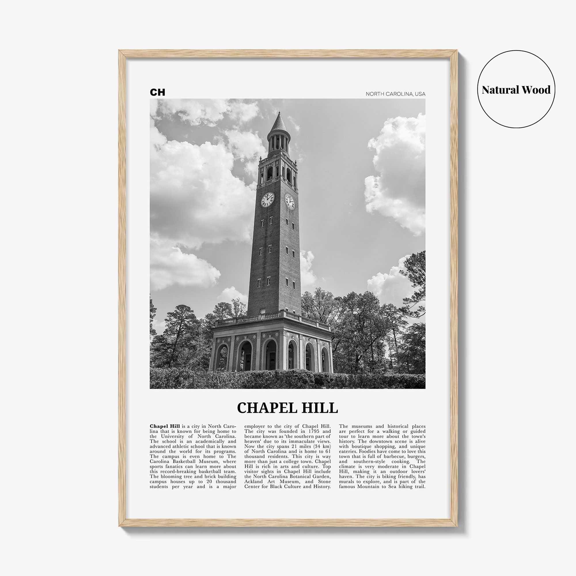 Chapel Hill Print Black and White, Chapel Hill Wall Art, Chapel Hill Poster, Chapel Hill Photo, Chapel Hill Wall Décor, North Carolina, USA