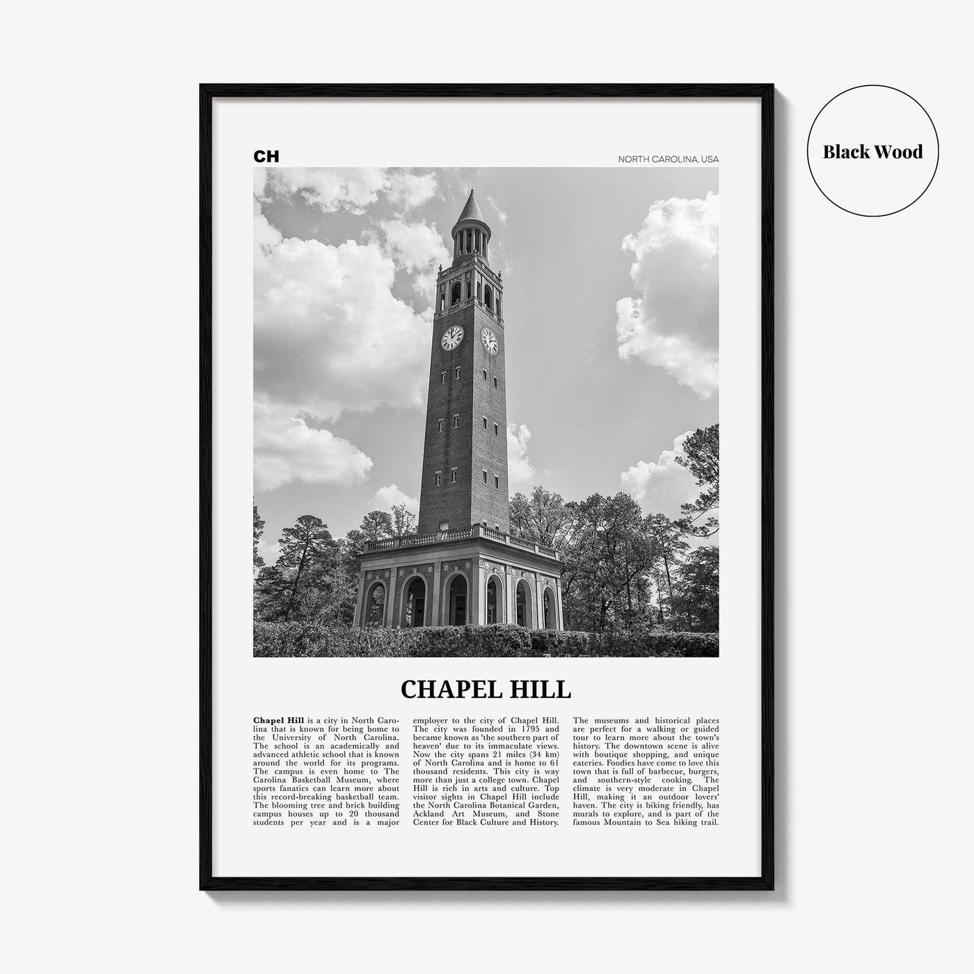 Chapel Hill Print Black and White, Chapel Hill Wall Art, Chapel Hill Poster, Chapel Hill Photo, Chapel Hill Wall Décor, North Carolina, USA
