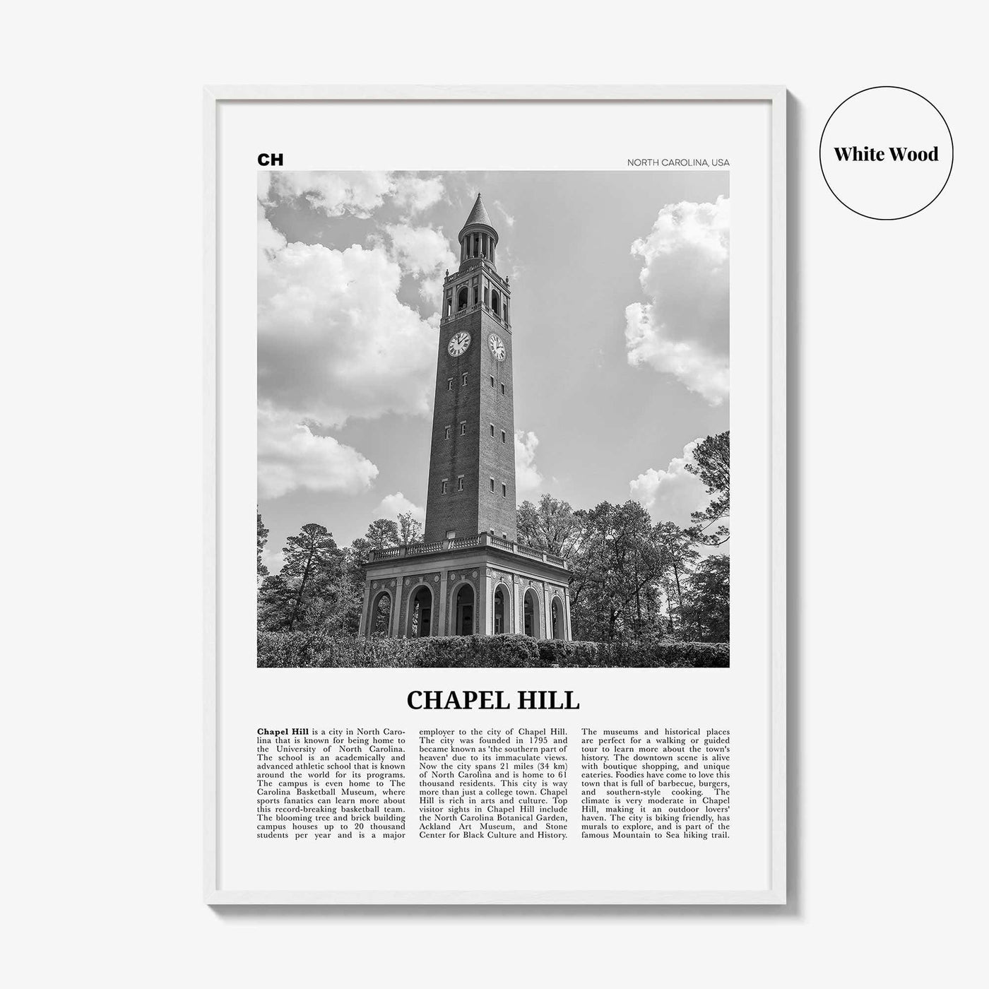 Chapel Hill Print Black and White, Chapel Hill Wall Art, Chapel Hill Poster, Chapel Hill Photo, Chapel Hill Wall Décor, North Carolina, USA