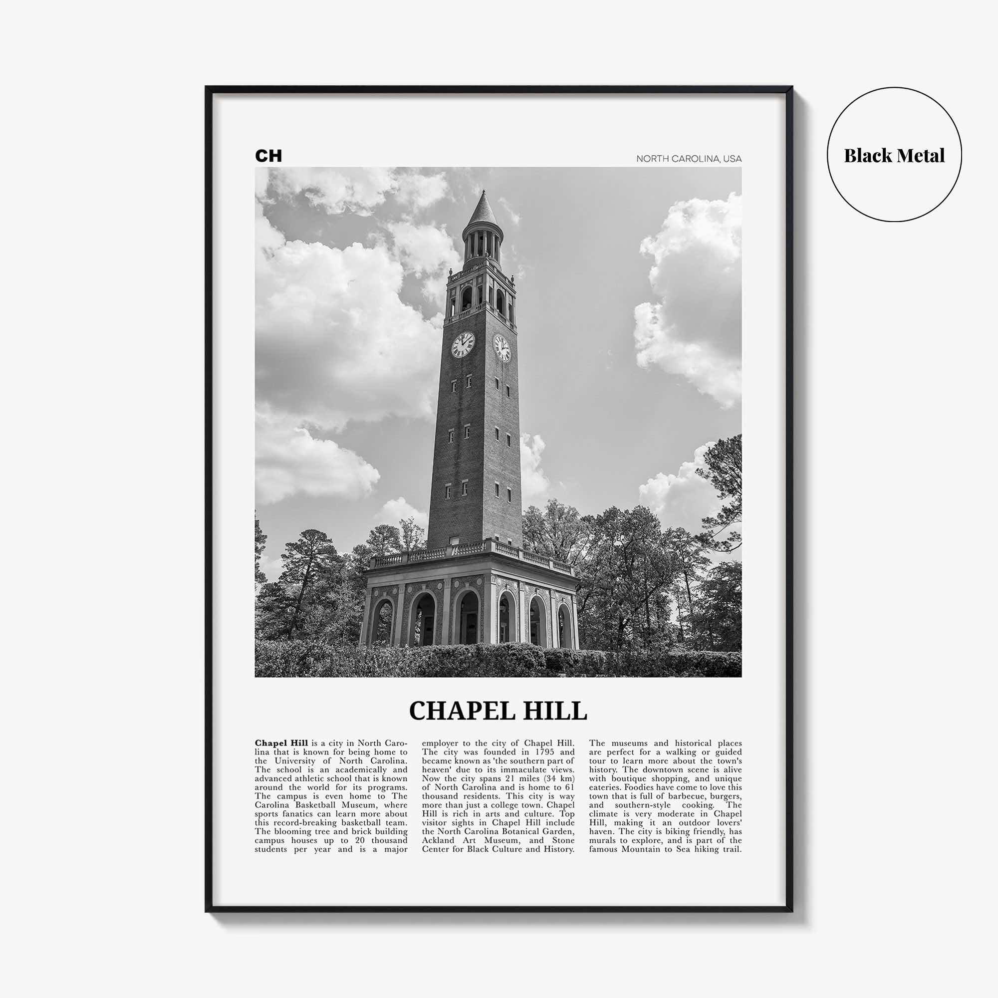 Chapel Hill Print Black and White, Chapel Hill Wall Art, Chapel Hill Poster, Chapel Hill Photo, Chapel Hill Wall Décor, North Carolina, USA