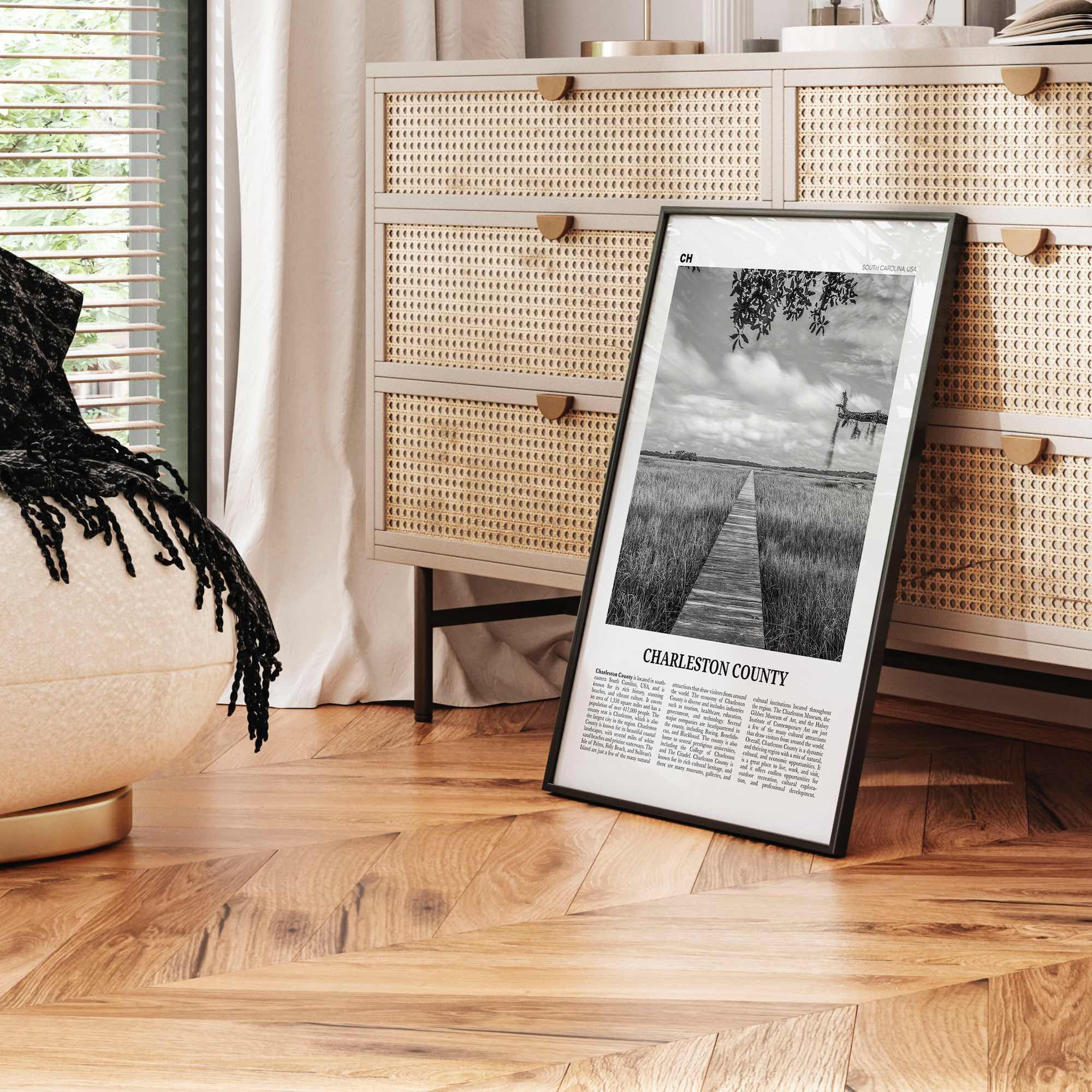 Charleston County Print Black and White, Charleston Wall Art, Charleston Poster, Charleston Photo, Charleston Wall Décor, Charleston Map