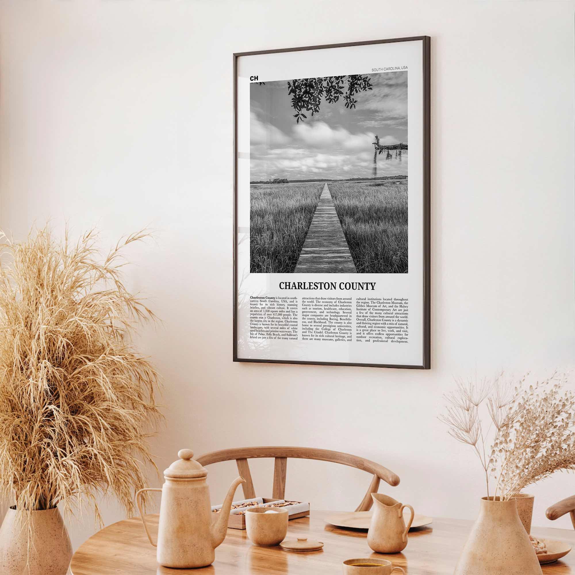 Charleston County Print Black and White, Charleston Wall Art, Charleston Poster, Charleston Photo, Charleston Wall Décor, Charleston Map