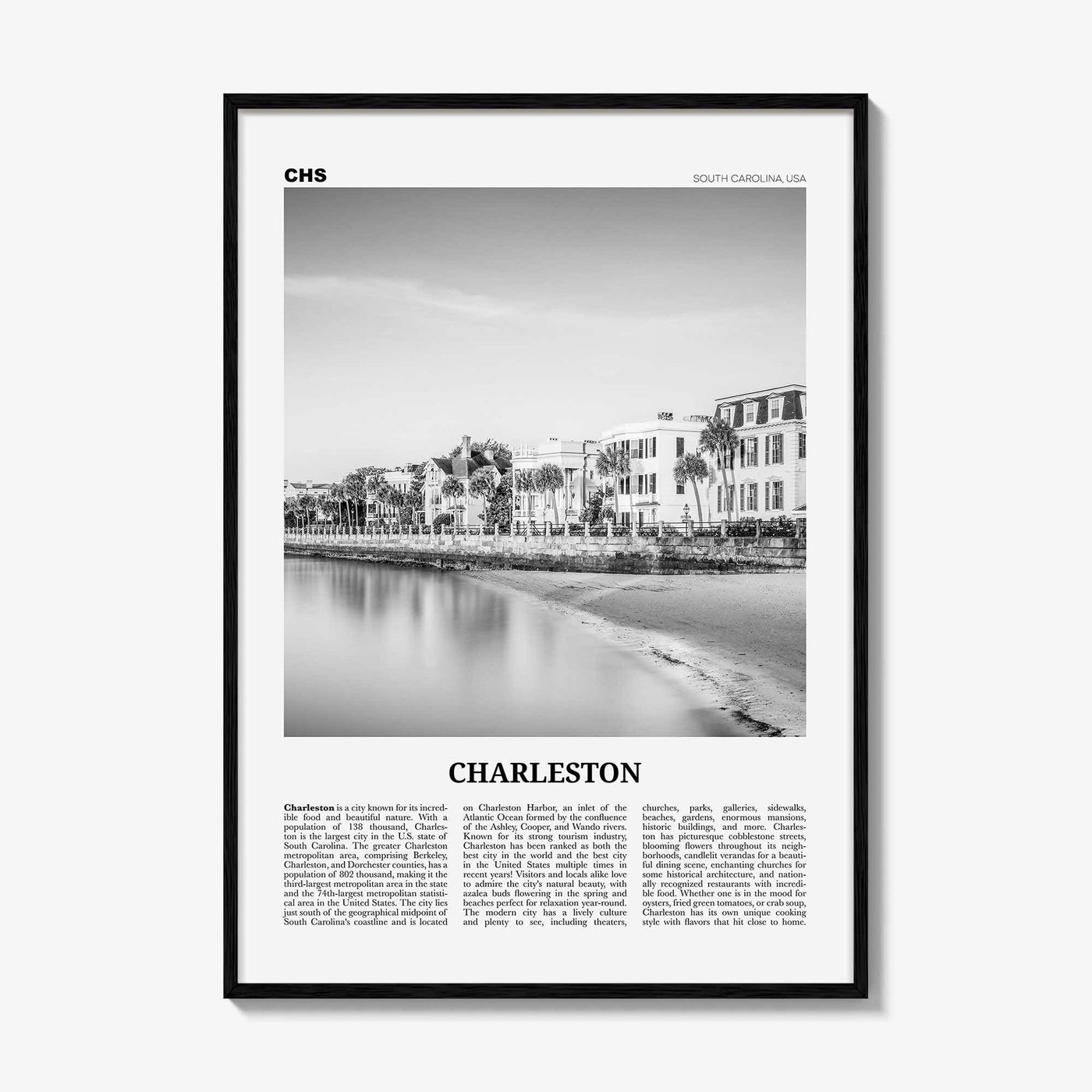 Charleston Print Black and White South Carolina No 1, Charleston Wall Art, Charleston Poster, Charleston Photo, USA, United States