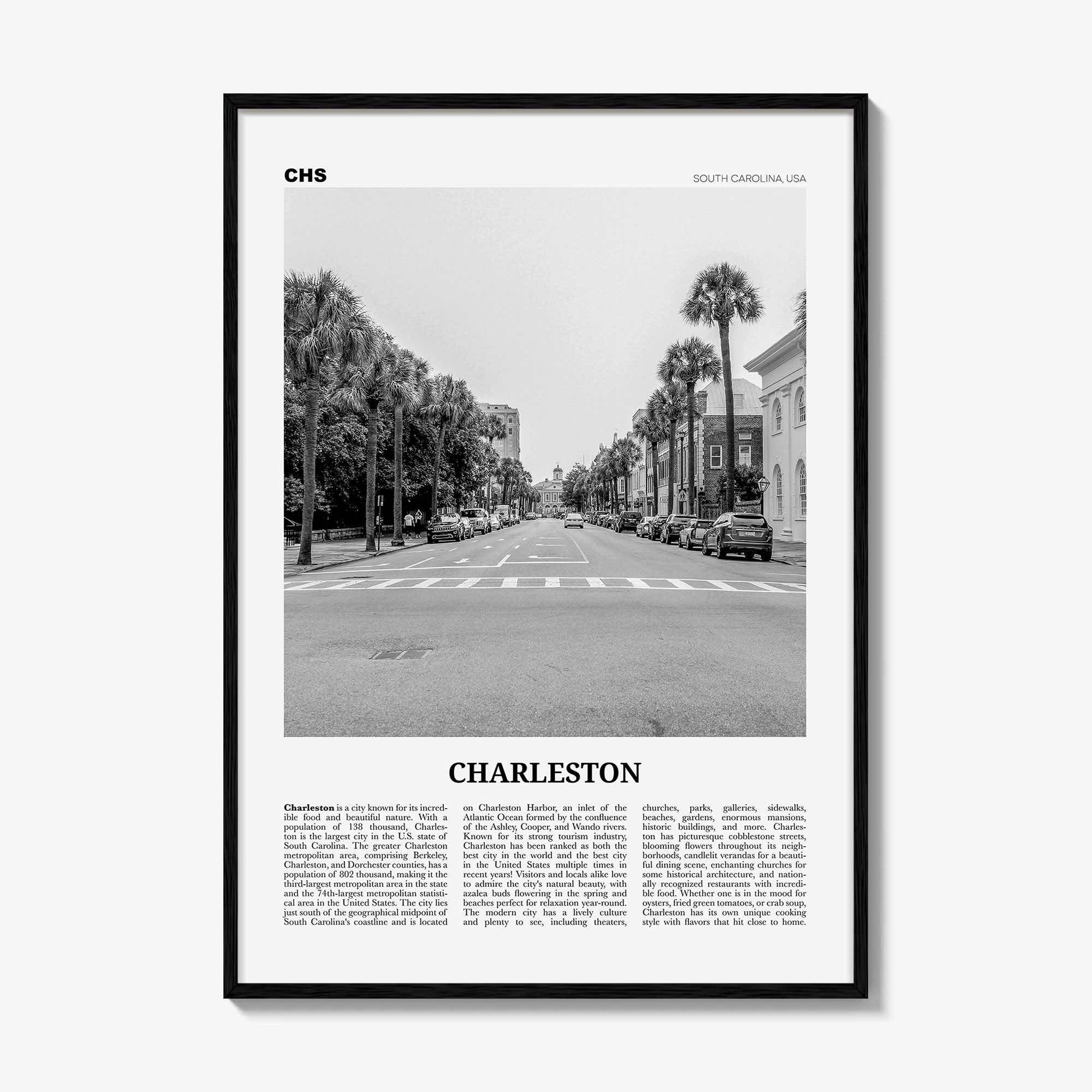 Charleston Print Black and White South Carolina No 2, Charleston Wall Art, Charleston Poster, Charleston Photo, USA, United States