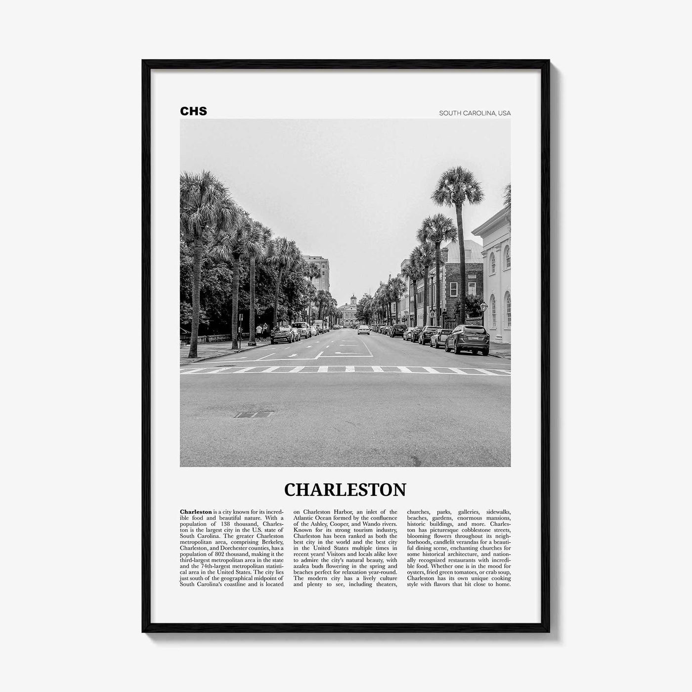 Charleston Print Black and White South Carolina No 2, Charleston Wall Art, Charleston Poster, Charleston Photo, USA, United States