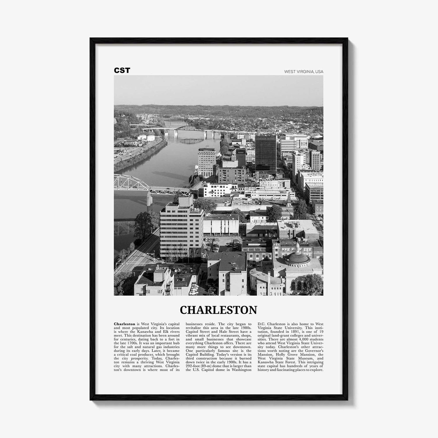 Charleston Print Black and White West Virginia, Charleston Wall Art, Charleston Poster, Charleston Photo, Charleston Wall Décor, USA