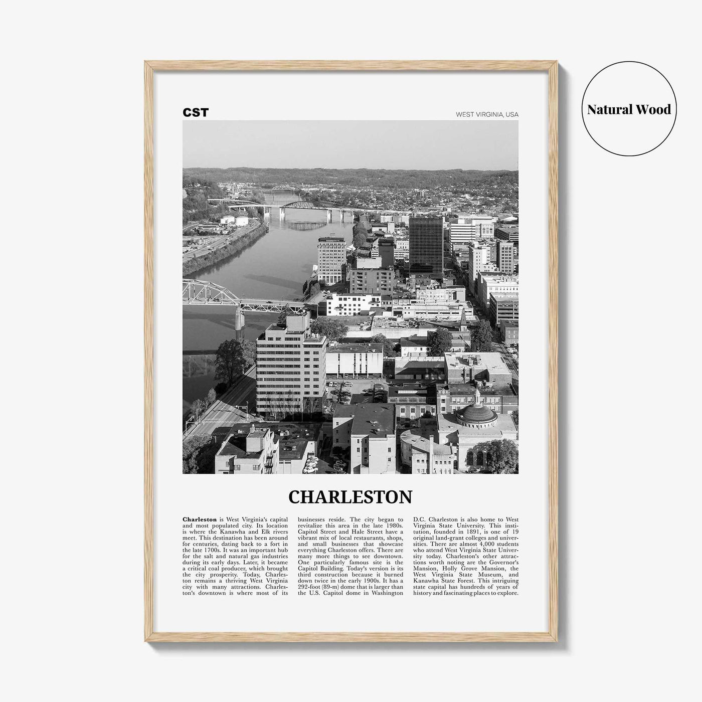 Charleston Print Black and White West Virginia, Charleston Wall Art, Charleston Poster, Charleston Photo, Charleston Wall Décor, USA