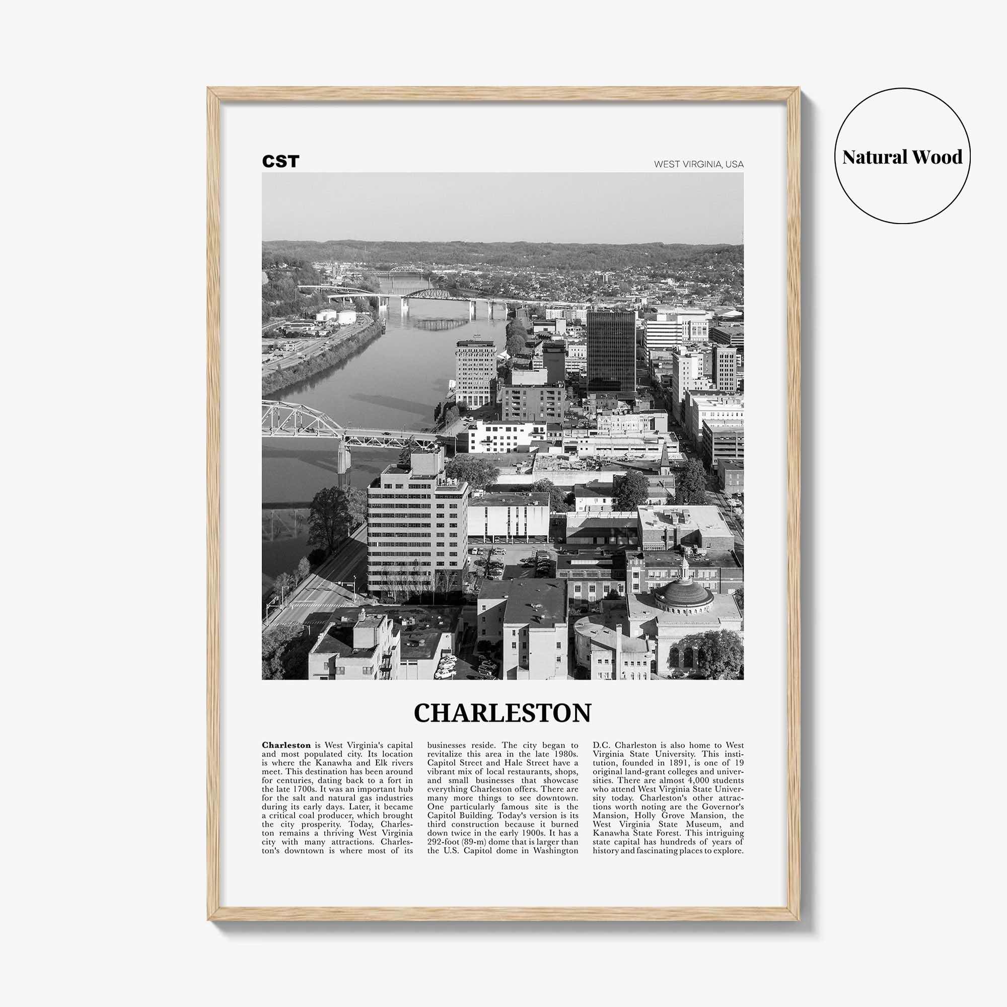 Charleston Print Black and White West Virginia, Charleston Wall Art, Charleston Poster, Charleston Photo, Charleston Wall Décor, USA