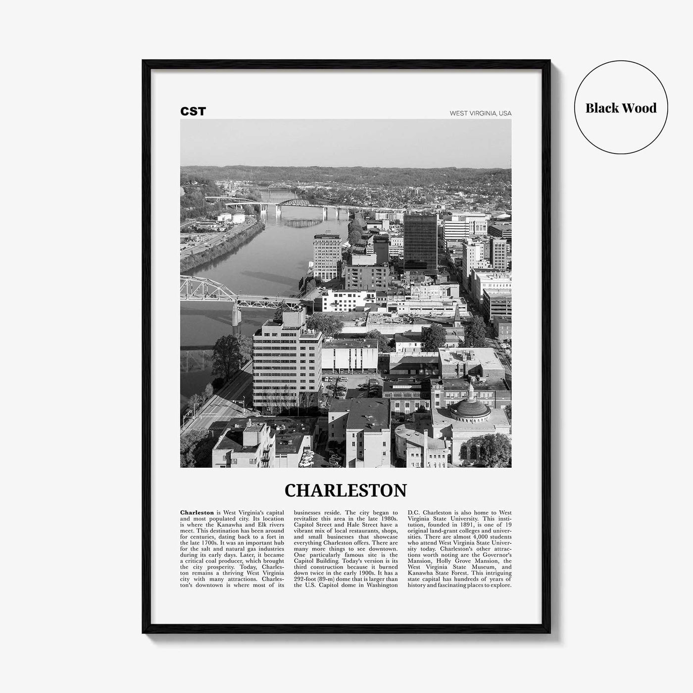 Charleston Print Black and White West Virginia, Charleston Wall Art, Charleston Poster, Charleston Photo, Charleston Wall Décor, USA