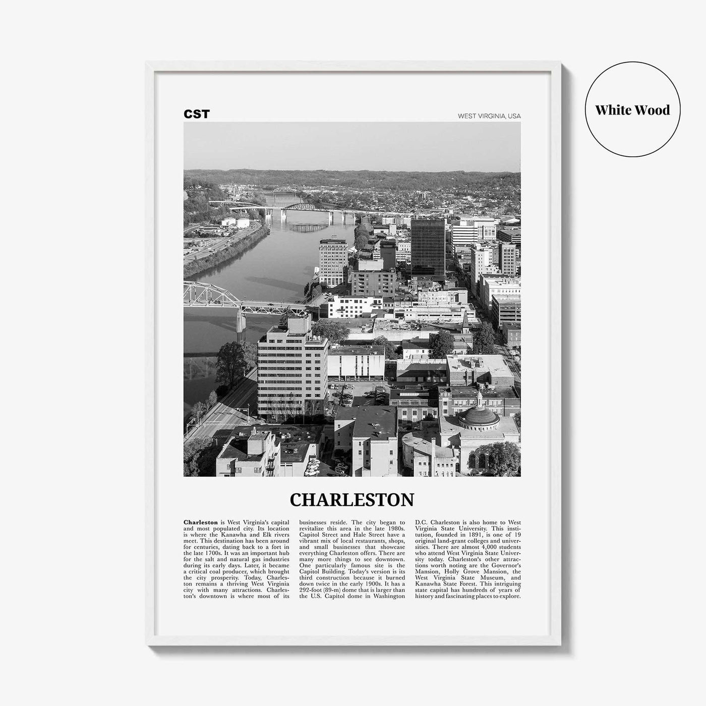 Charleston Print Black and White West Virginia, Charleston Wall Art, Charleston Poster, Charleston Photo, Charleston Wall Décor, USA