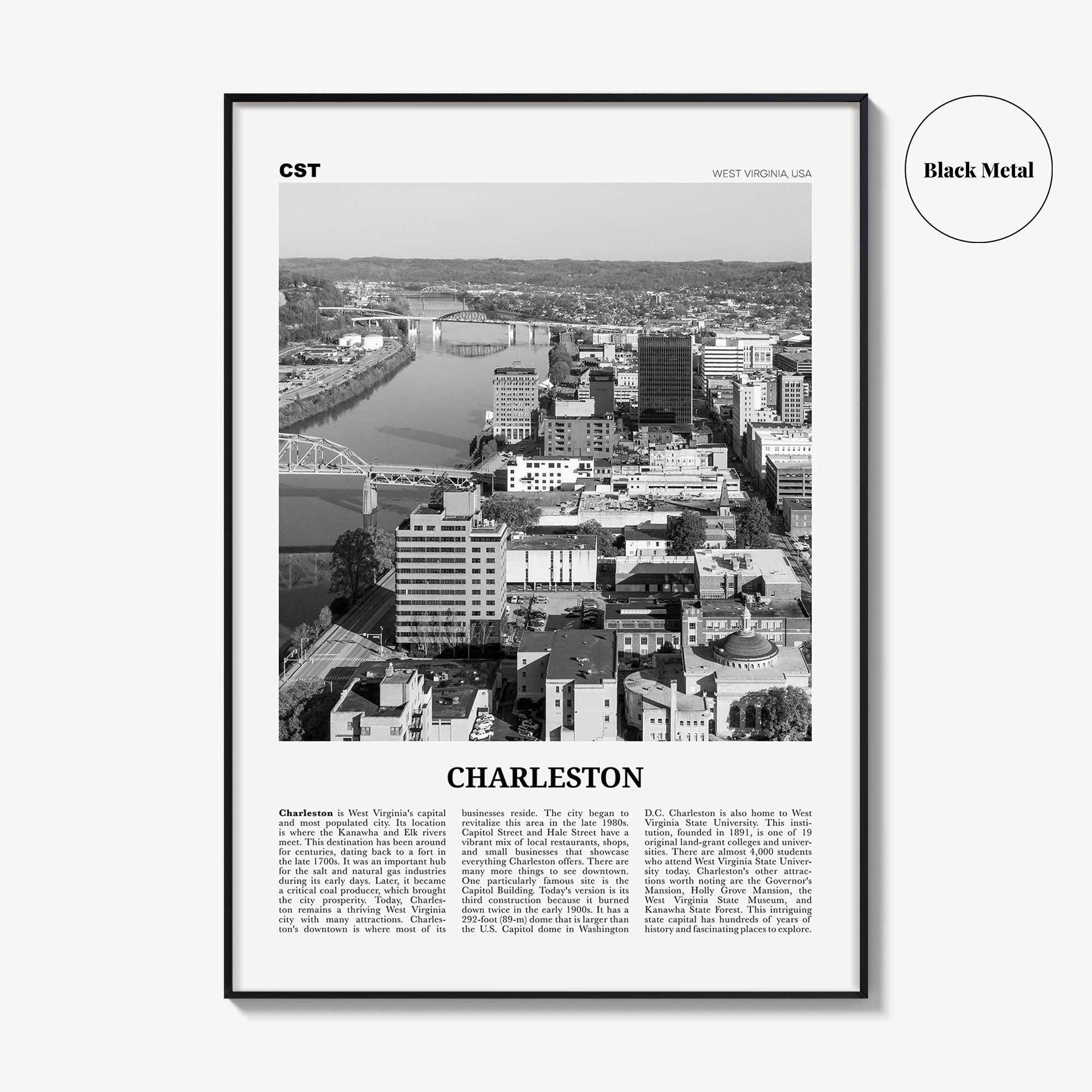 Charleston Print Black and White West Virginia, Charleston Wall Art, Charleston Poster, Charleston Photo, Charleston Wall Décor, USA