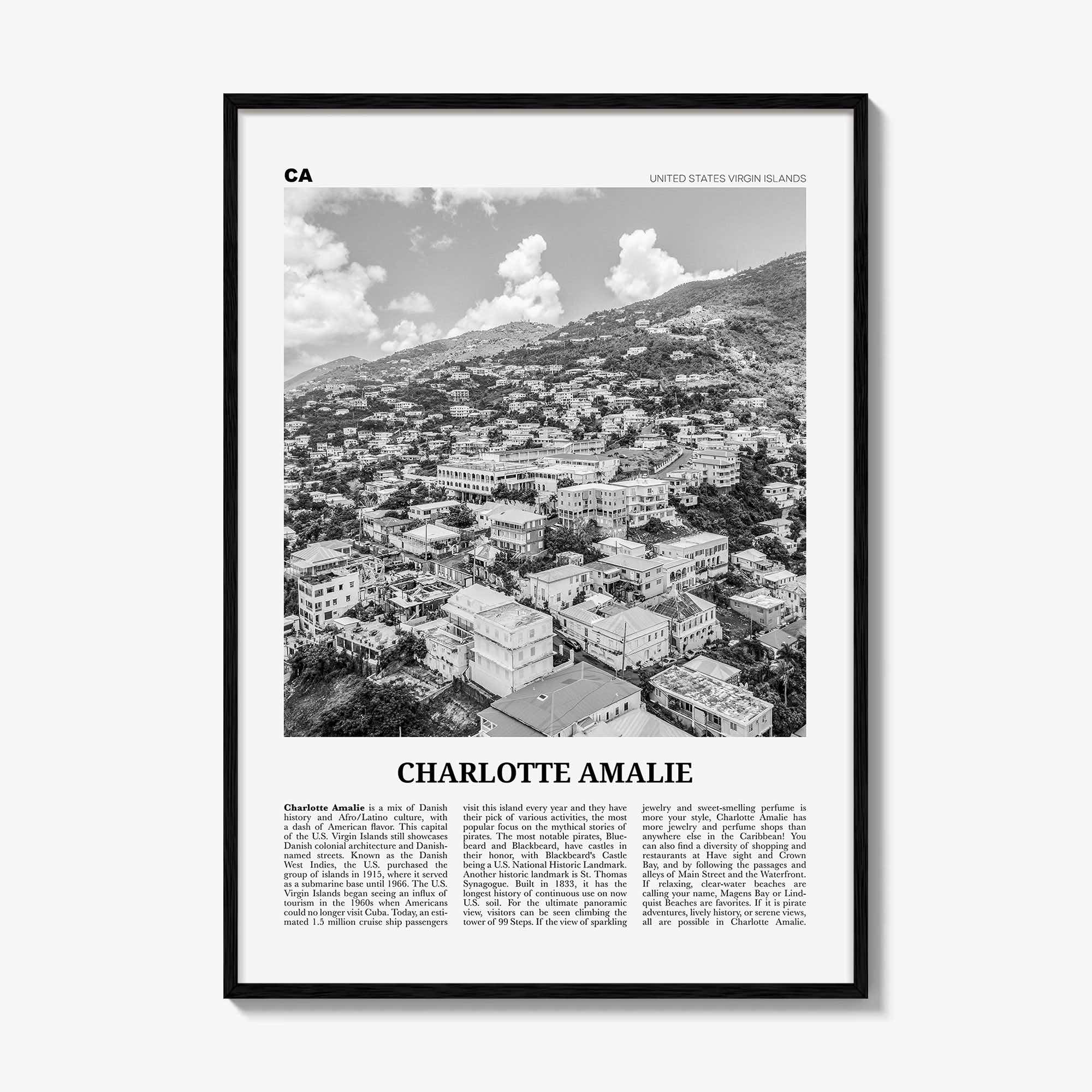 Charlotte Amalie Print Black and White, Charlotte Amalie Wall Art, Charlotte Amalie Poster, Charlotte Amalie Photo, Virgin Islands