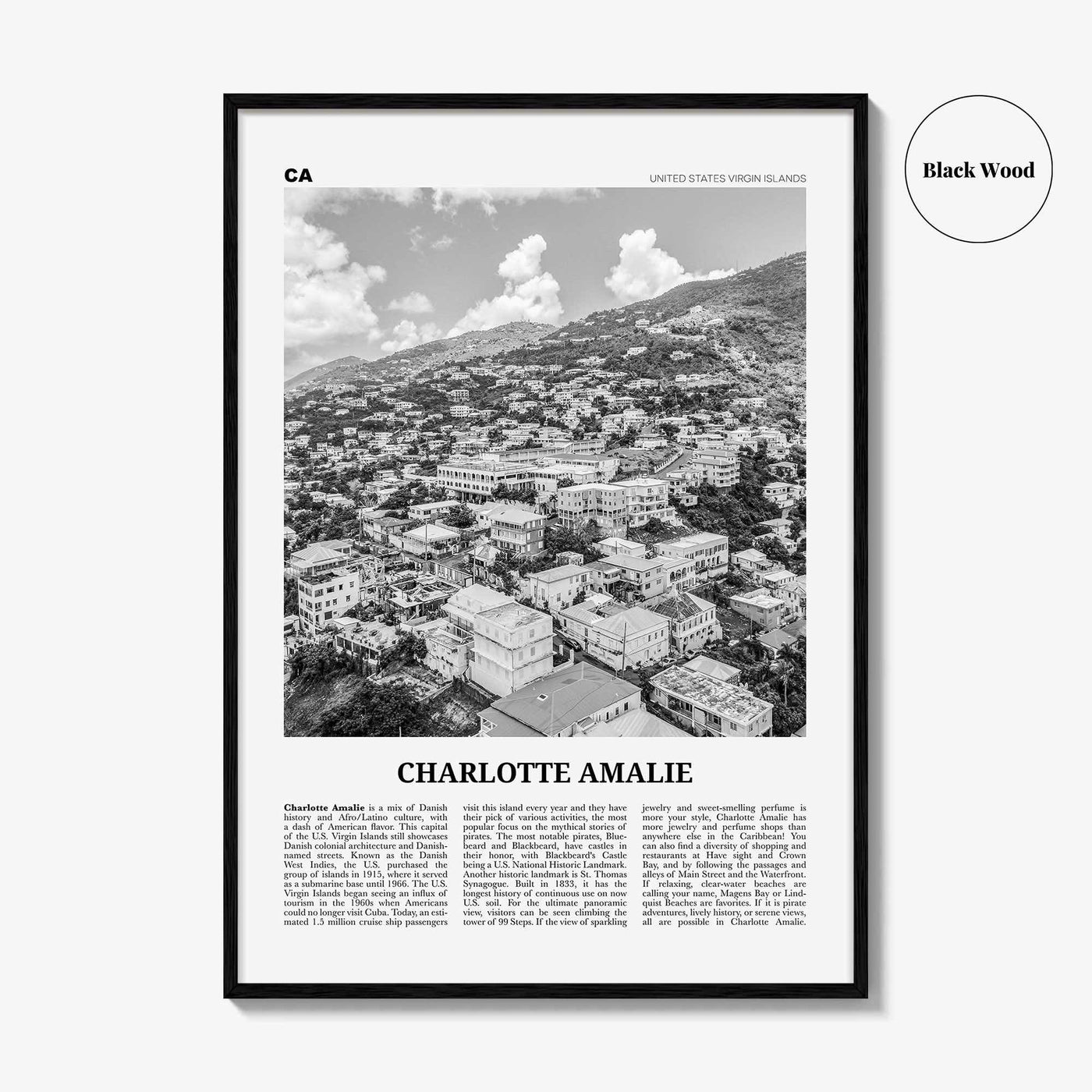 Charlotte Amalie Print Black and White, Charlotte Amalie Wall Art, Charlotte Amalie Poster, Charlotte Amalie Photo, Virgin Islands