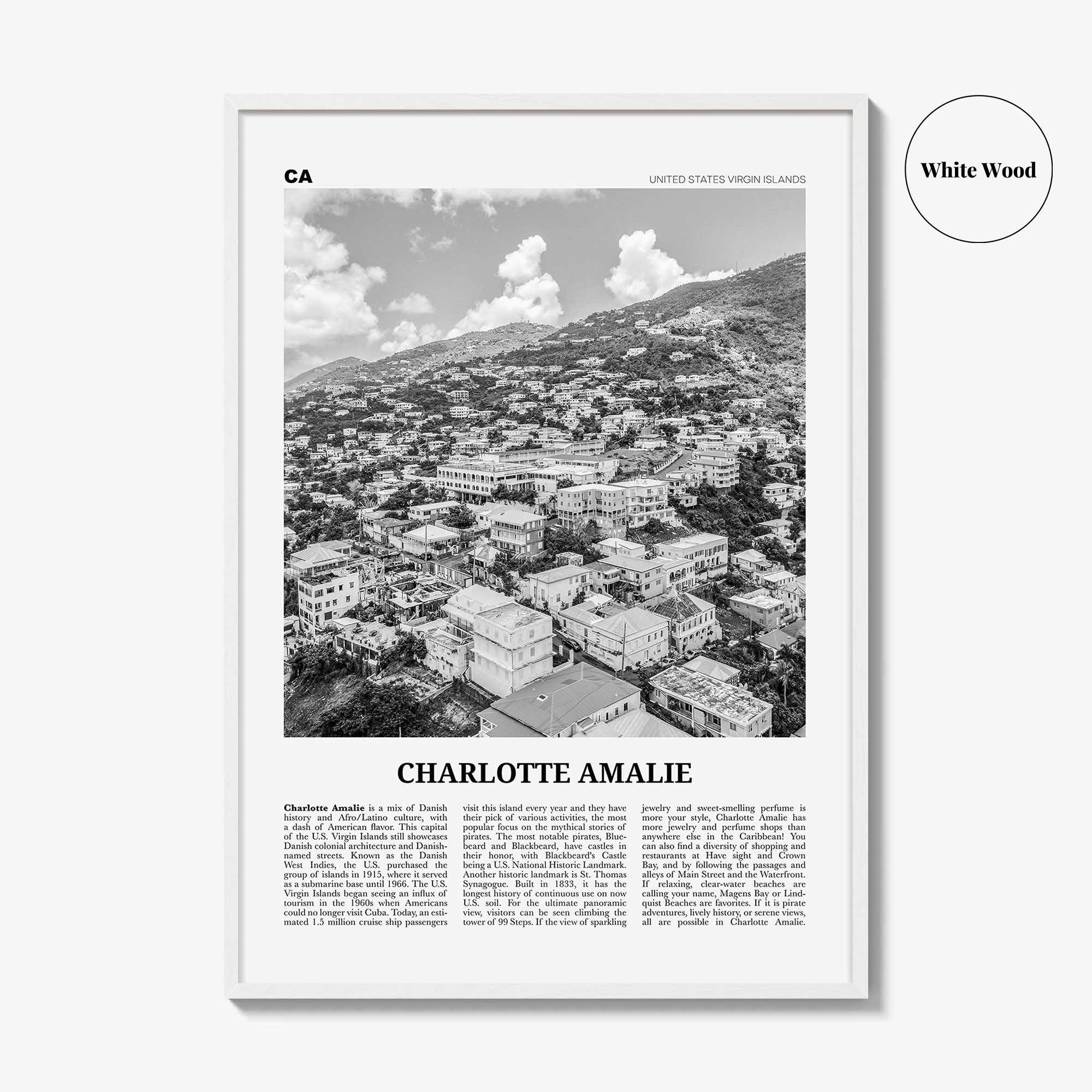 Charlotte Amalie Print Black and White, Charlotte Amalie Wall Art, Charlotte Amalie Poster, Charlotte Amalie Photo, Virgin Islands