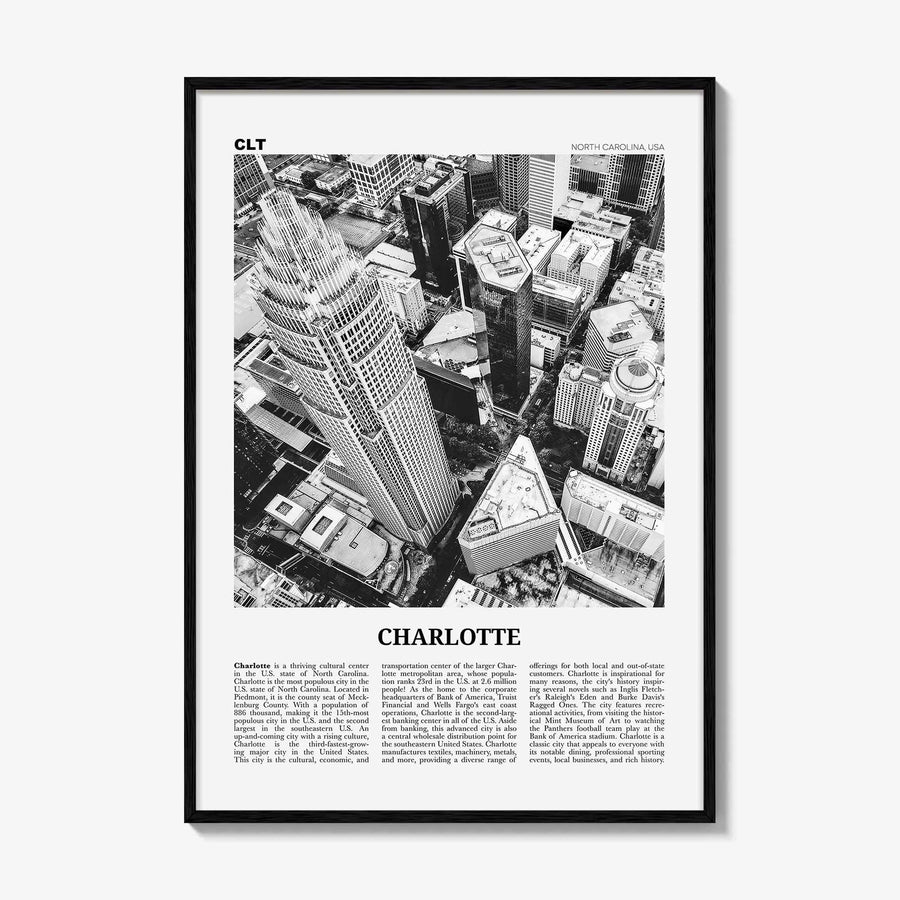 Charlotte Print Black and White No 1, Charlotte Wall Art, Charlotte Poster, Charlotte Photo, North Carolina, USA, United States
