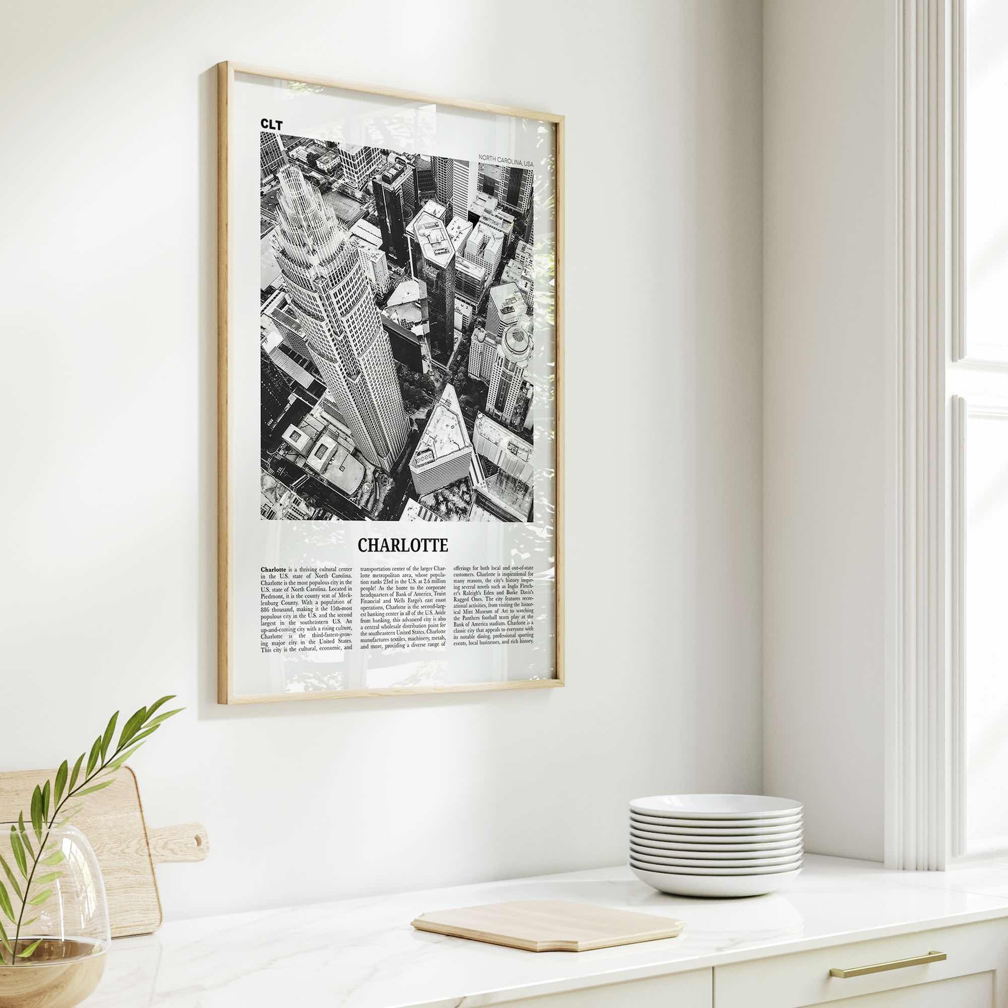 Charlotte Print Black and White No 1, Charlotte Wall Art, Charlotte Poster, Charlotte Photo, North Carolina, USA, United States