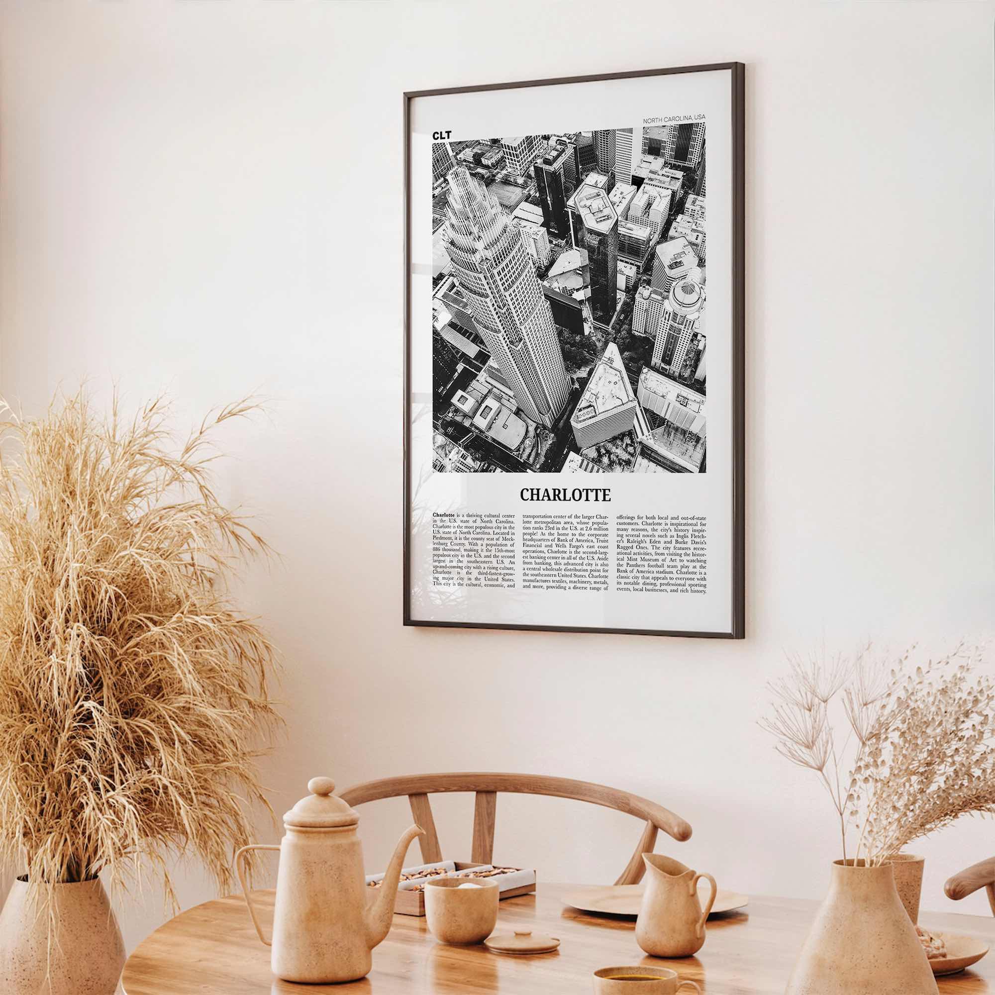 Charlotte Print Black and White No 1, Charlotte Wall Art, Charlotte Poster, Charlotte Photo, North Carolina, USA, United States