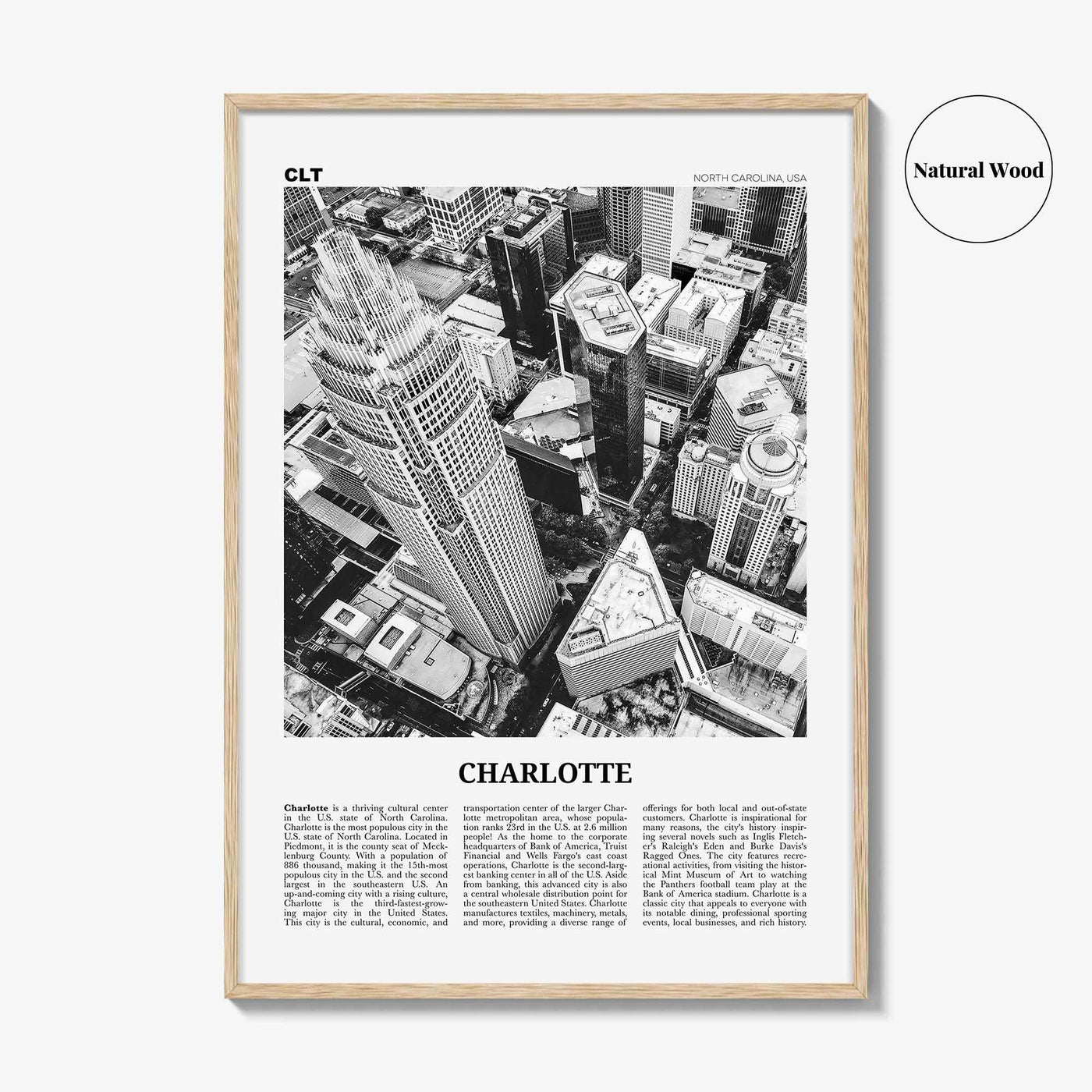 Charlotte Print Black and White No 1, Charlotte Wall Art, Charlotte Poster, Charlotte Photo, North Carolina, USA, United States