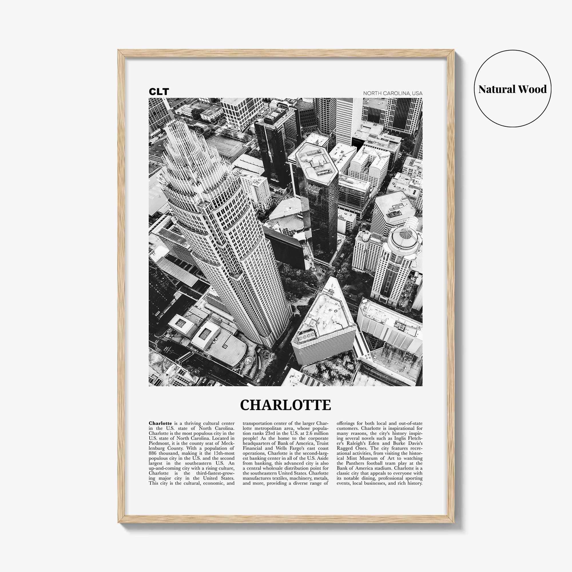 Charlotte Print Black and White No 1, Charlotte Wall Art, Charlotte Poster, Charlotte Photo, North Carolina, USA, United States