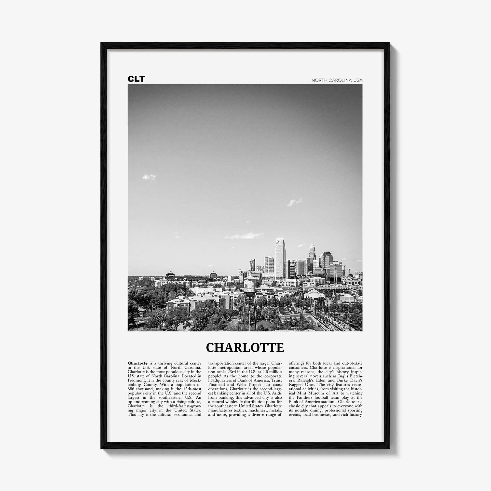 Charlotte Print Black and White No 2, Charlotte Wall Art, Charlotte Poster, Charlotte Photo, North Carolina, USA, United States