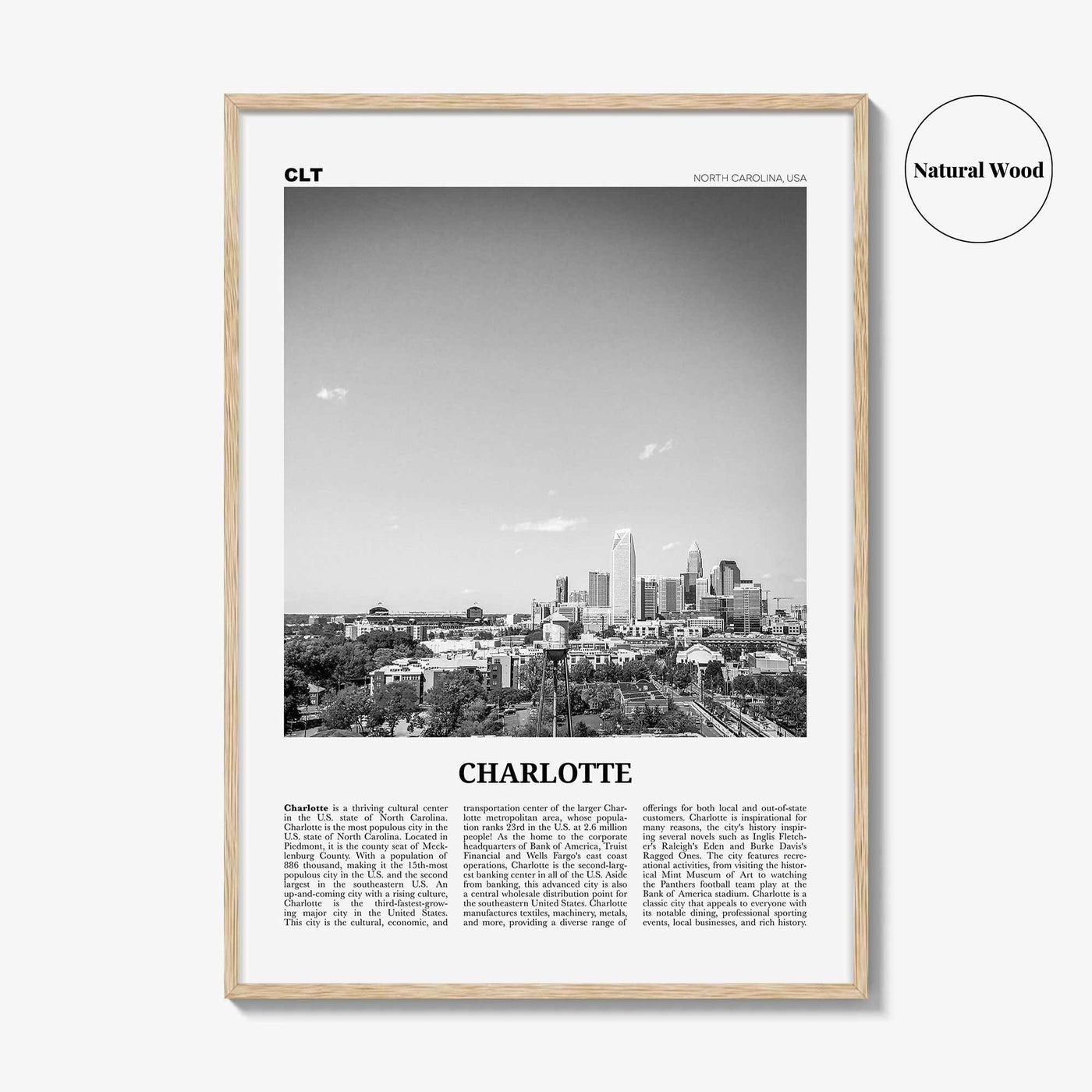 Charlotte Print Black and White No 2, Charlotte Wall Art, Charlotte Poster, Charlotte Photo, North Carolina, USA, United States