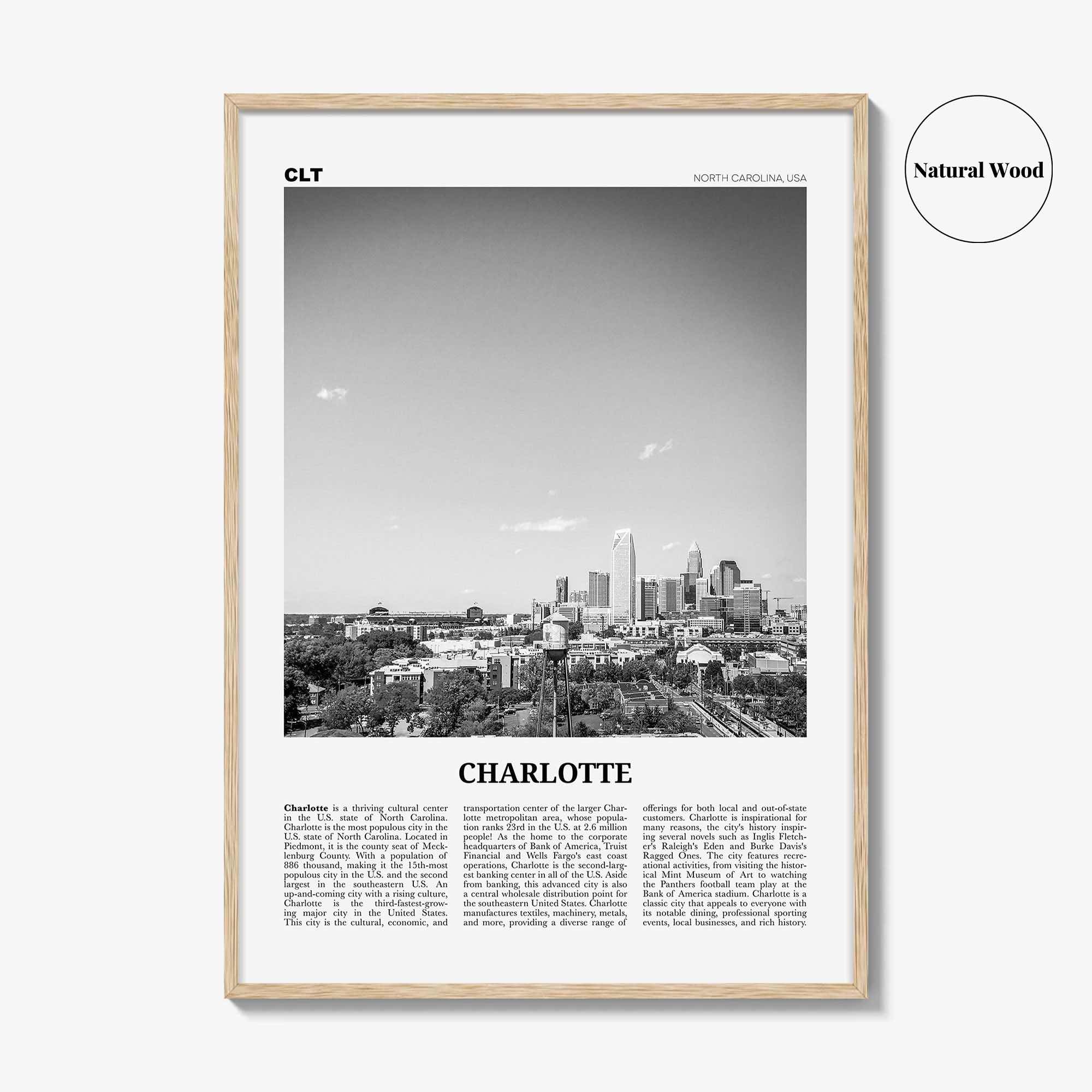 Charlotte Print Black and White No 2, Charlotte Wall Art, Charlotte Poster, Charlotte Photo, North Carolina, USA, United States