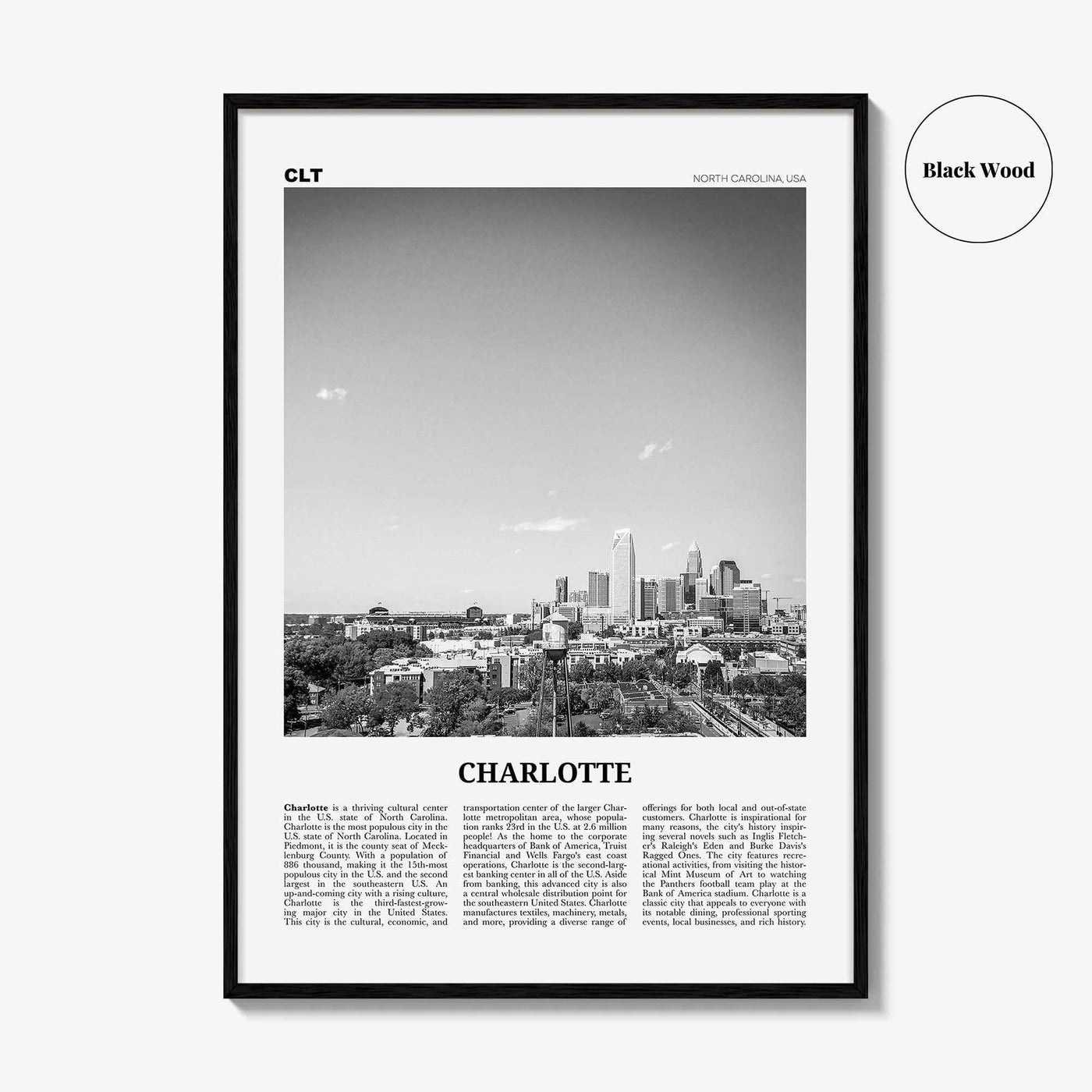 Charlotte Print Black and White No 2, Charlotte Wall Art, Charlotte Poster, Charlotte Photo, North Carolina, USA, United States