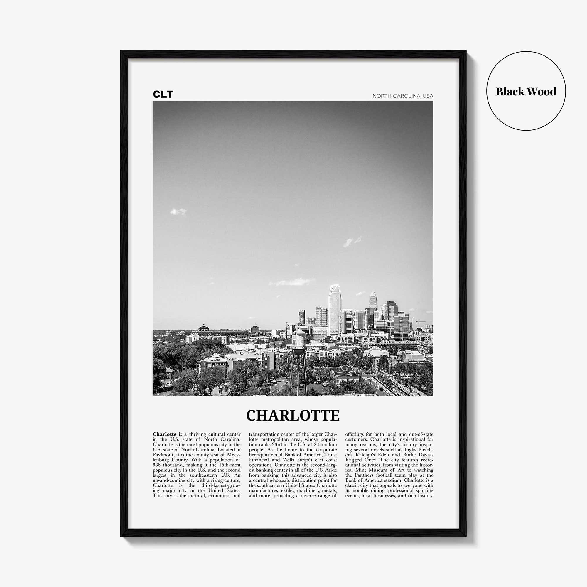 Charlotte Print Black and White No 2, Charlotte Wall Art, Charlotte Poster, Charlotte Photo, North Carolina, USA, United States