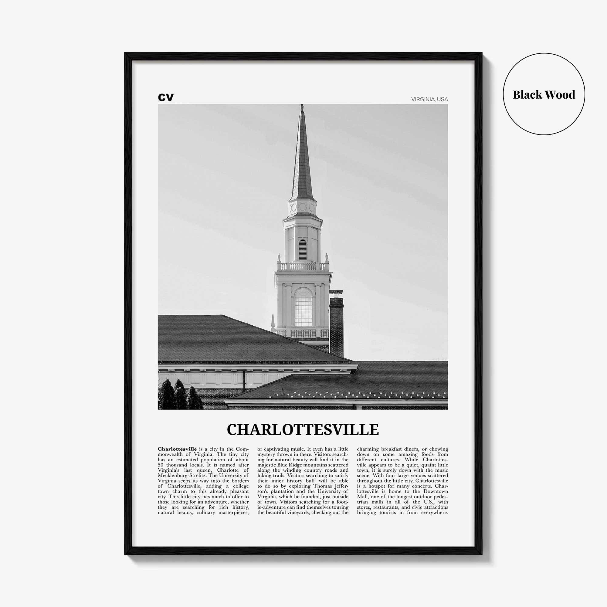 Charlottesville Print Black and White No 1, Charlottesville Wall Art, Charlottesville Poster, Charlottesville Photo, Charlottesville