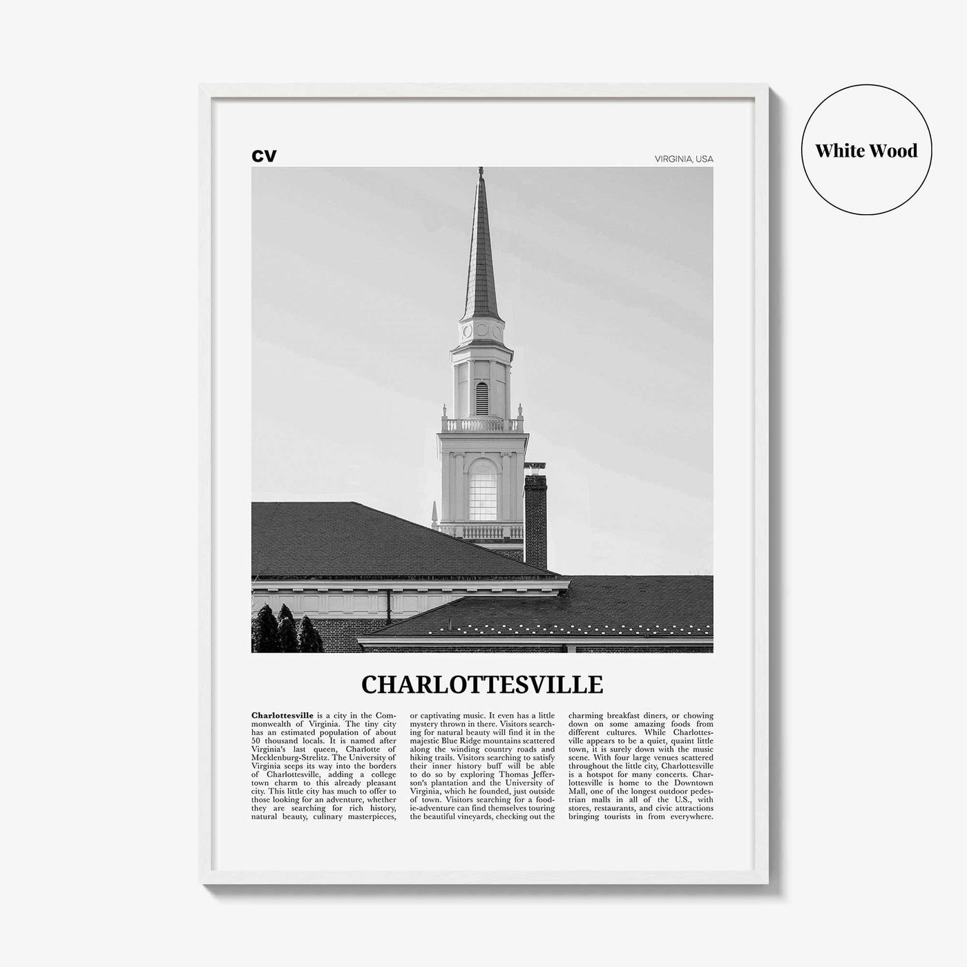 Charlottesville Print Black and White No 1, Charlottesville Wall Art, Charlottesville Poster, Charlottesville Photo, Charlottesville