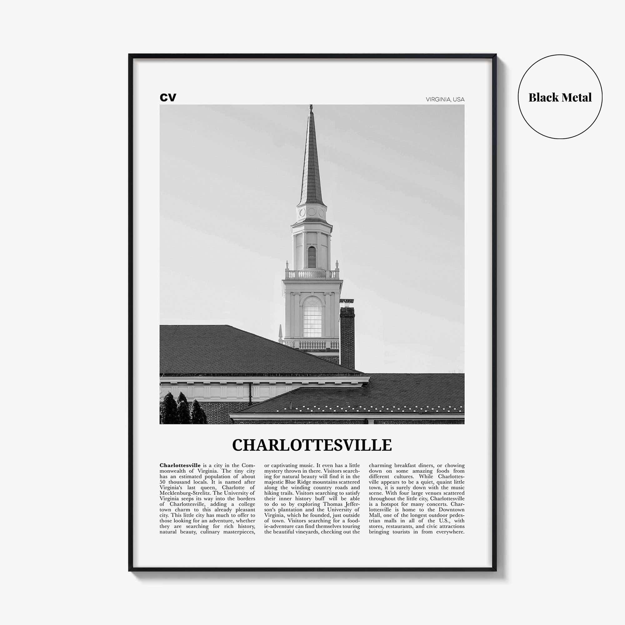 Charlottesville Print Black and White No 1, Charlottesville Wall Art, Charlottesville Poster, Charlottesville Photo, Charlottesville
