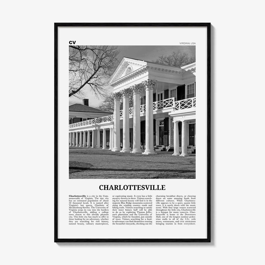 Charlottesville Print Black and White No 2, Charlottesville Wall Art, Charlottesville Poster, Charlottesville Photo, Charlottesville