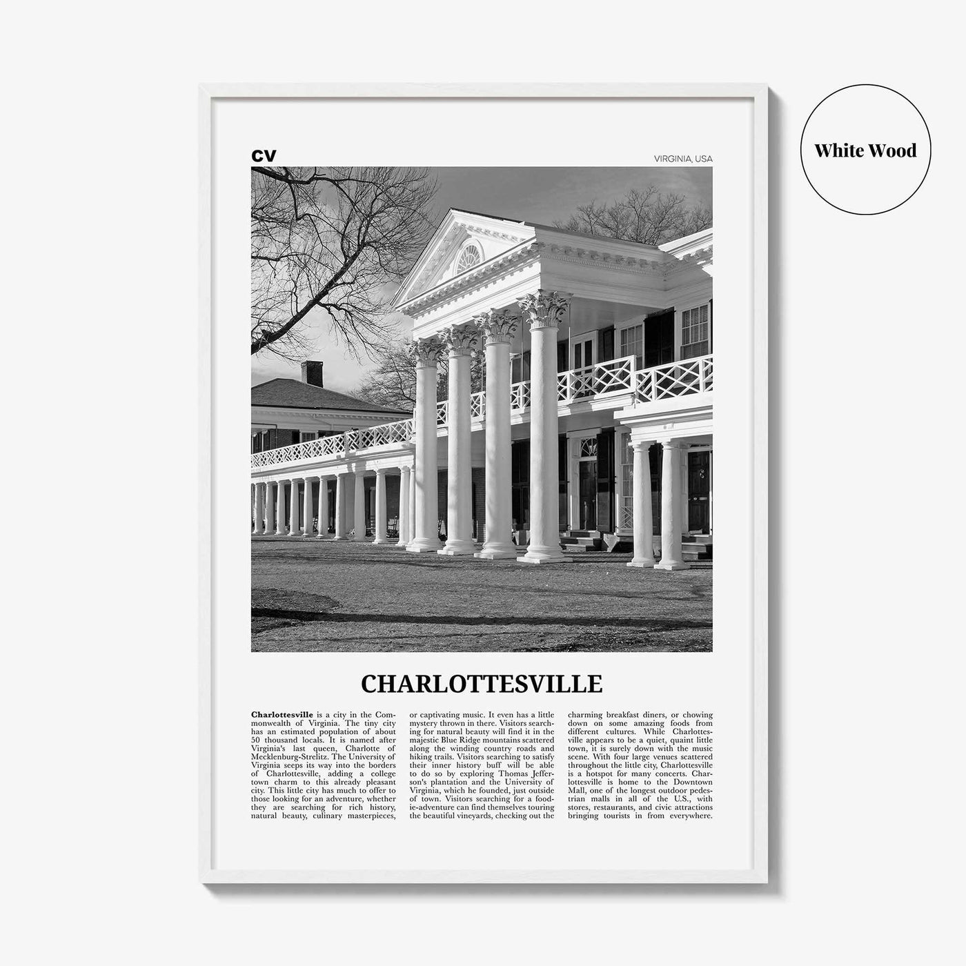 Charlottesville Print Black and White No 2, Charlottesville Wall Art, Charlottesville Poster, Charlottesville Photo, Charlottesville