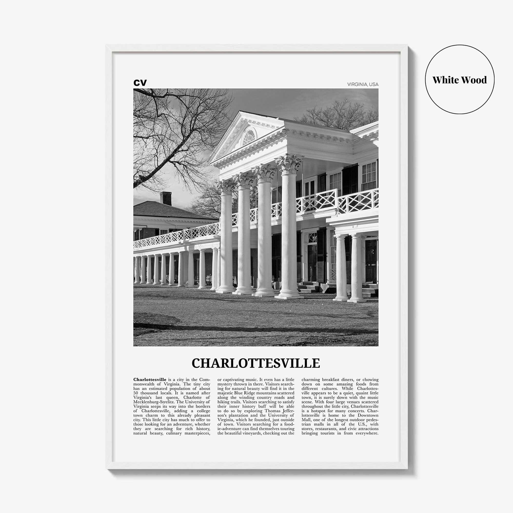 Charlottesville Print Black and White No 2, Charlottesville Wall Art, Charlottesville Poster, Charlottesville Photo, Charlottesville