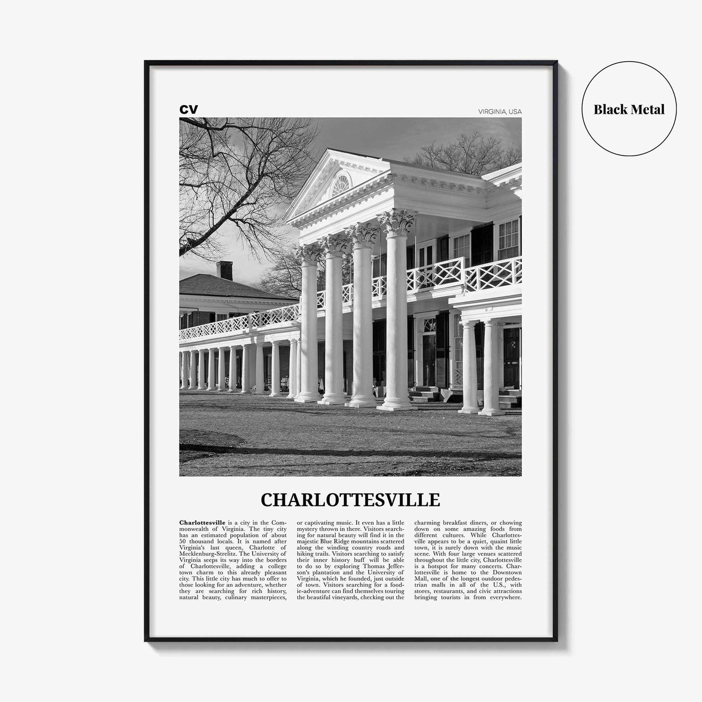 Charlottesville Print Black and White No 2, Charlottesville Wall Art, Charlottesville Poster, Charlottesville Photo, Charlottesville