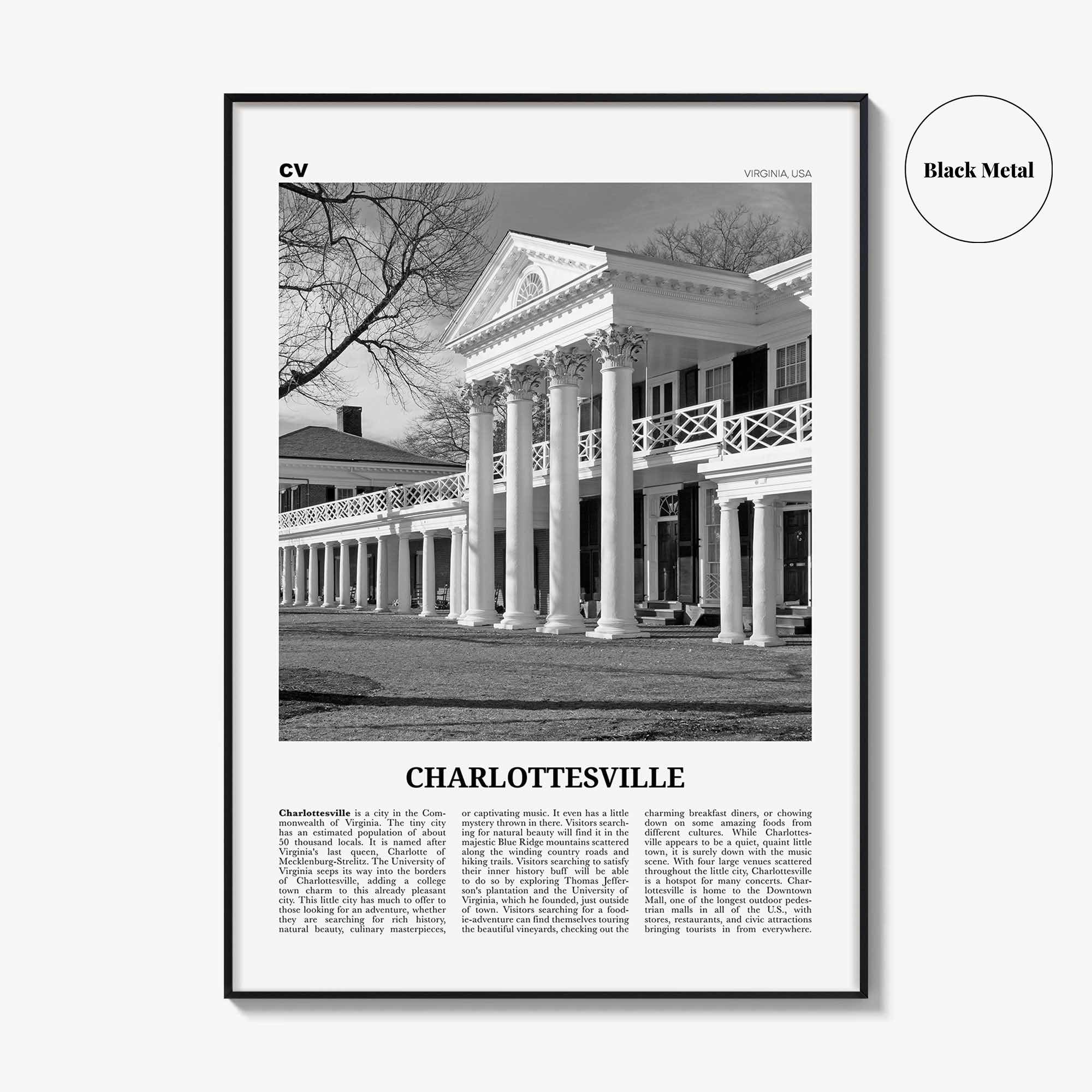 Charlottesville Print Black and White No 2, Charlottesville Wall Art, Charlottesville Poster, Charlottesville Photo, Charlottesville