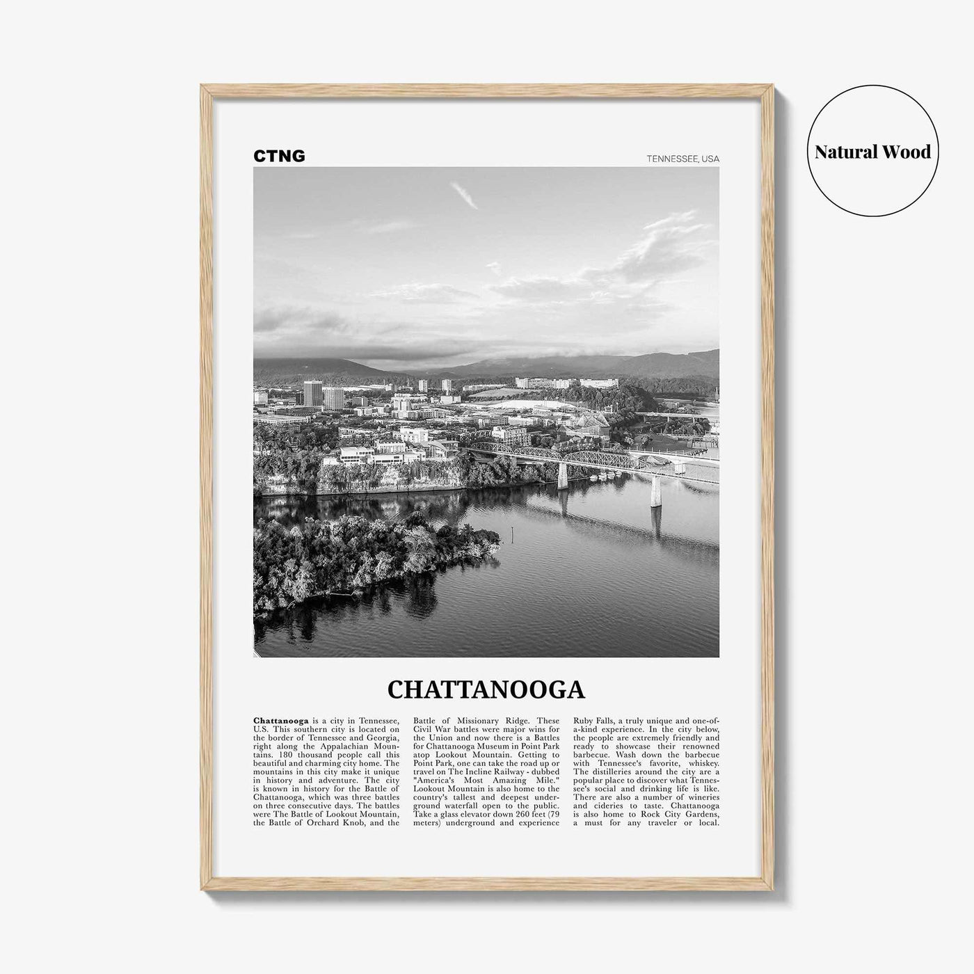 Chattanooga Print Black and White No 1, Chattanooga Wall Art, Chattanooga Poster, Chattanooga Photo, Chattanooga Wall Décor, Tennessee, USA