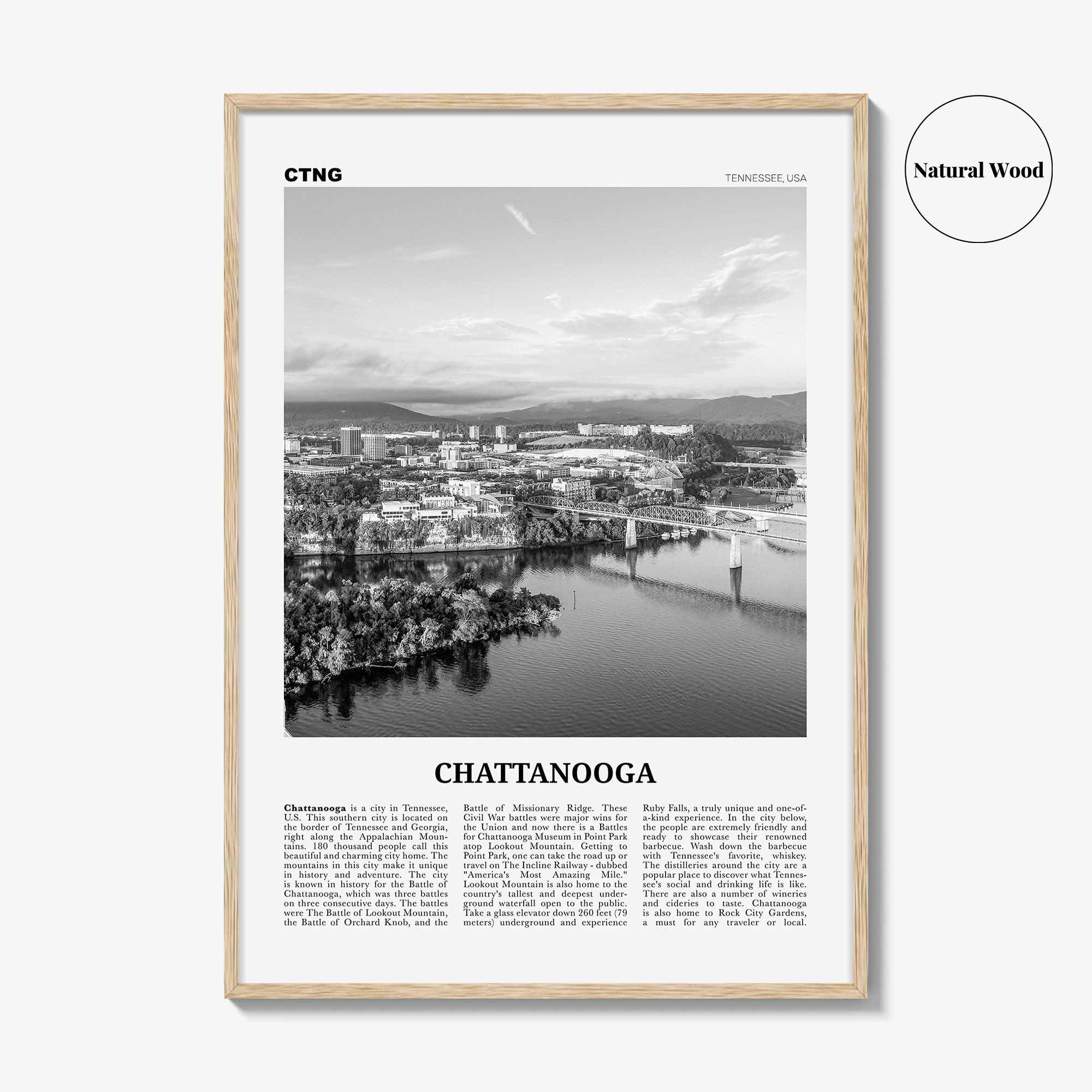 Chattanooga Print Black and White No 1, Chattanooga Wall Art, Chattanooga Poster, Chattanooga Photo, Chattanooga Wall Décor, Tennessee, USA