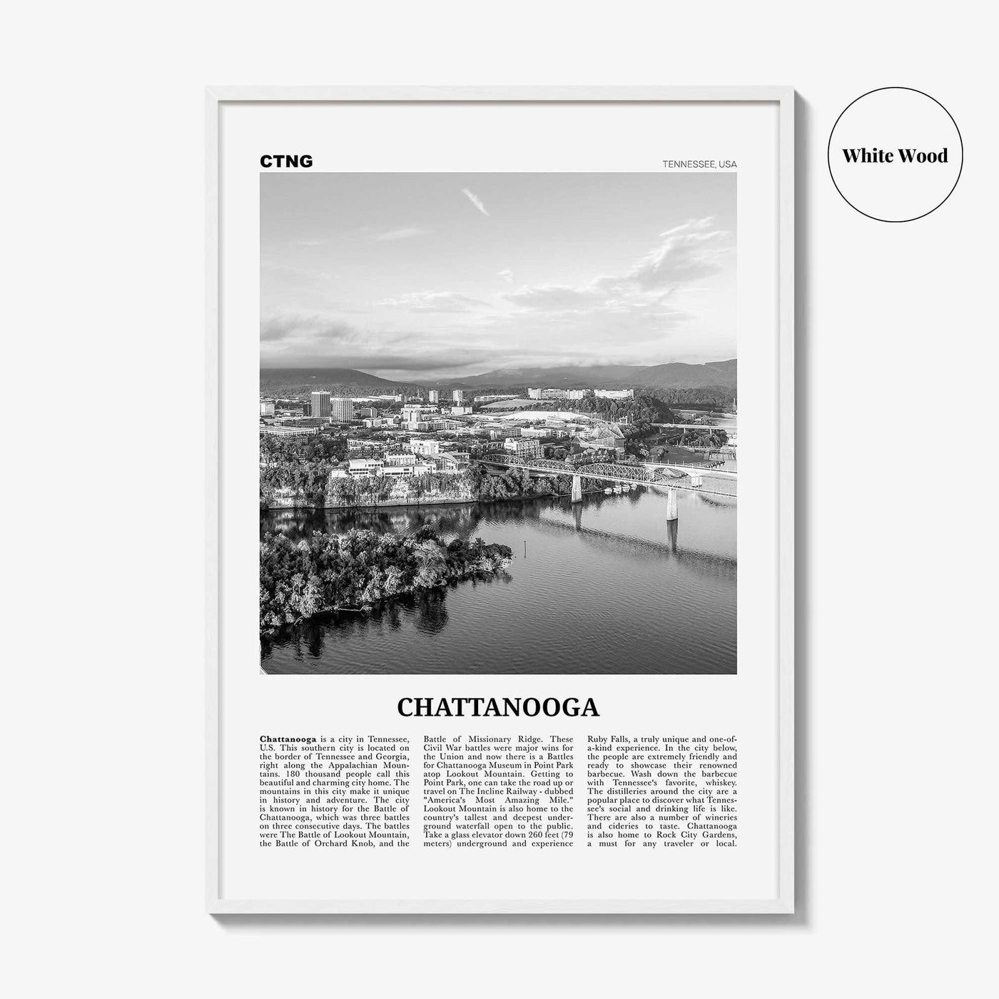 Chattanooga Print Black and White No 1, Chattanooga Wall Art, Chattanooga Poster, Chattanooga Photo, Chattanooga Wall Décor, Tennessee, USA